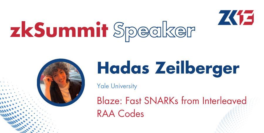 Zero Knowledge Podcast (@zeroknowledgefm) on Twitter photo <a href="/idocryptography/">Hadas Zeilberger</a> presents Blaze at zkSummit - a new multilinear polynomial commitment scheme (MLPCS) for binary fields. Achieving O(λ log² n) verifier runtime with efficient prover operations, it offers a promising alternative to existing schemes with smaller proof sizes.
May <a href="/idocryptography/">Hadas Zeilberger</a> presents Blaze at zkSummit - a new multilinear polynomial commitment scheme (MLPCS) for binary fields. Achieving O(λ log² n) verifier runtime with efficient prover operations, it offers a promising alternative to existing schemes with smaller proof sizes.
May