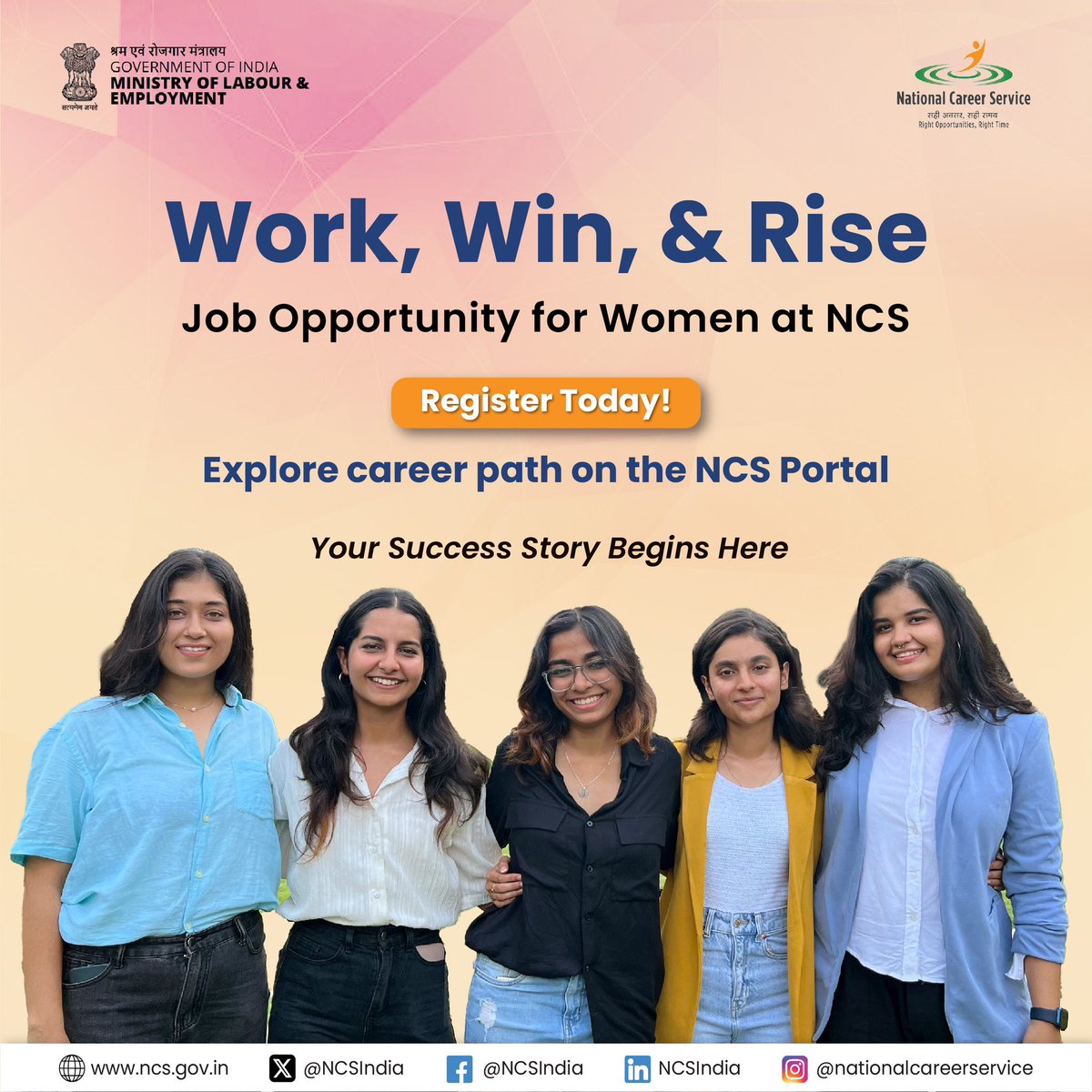 NCSIndia's tweet photo. Empowering women to step into the workforce and find the right job with NCS – register today!

#NCS #Womenjobs #Skills #jobs https://t.co/xajLtUxJIo