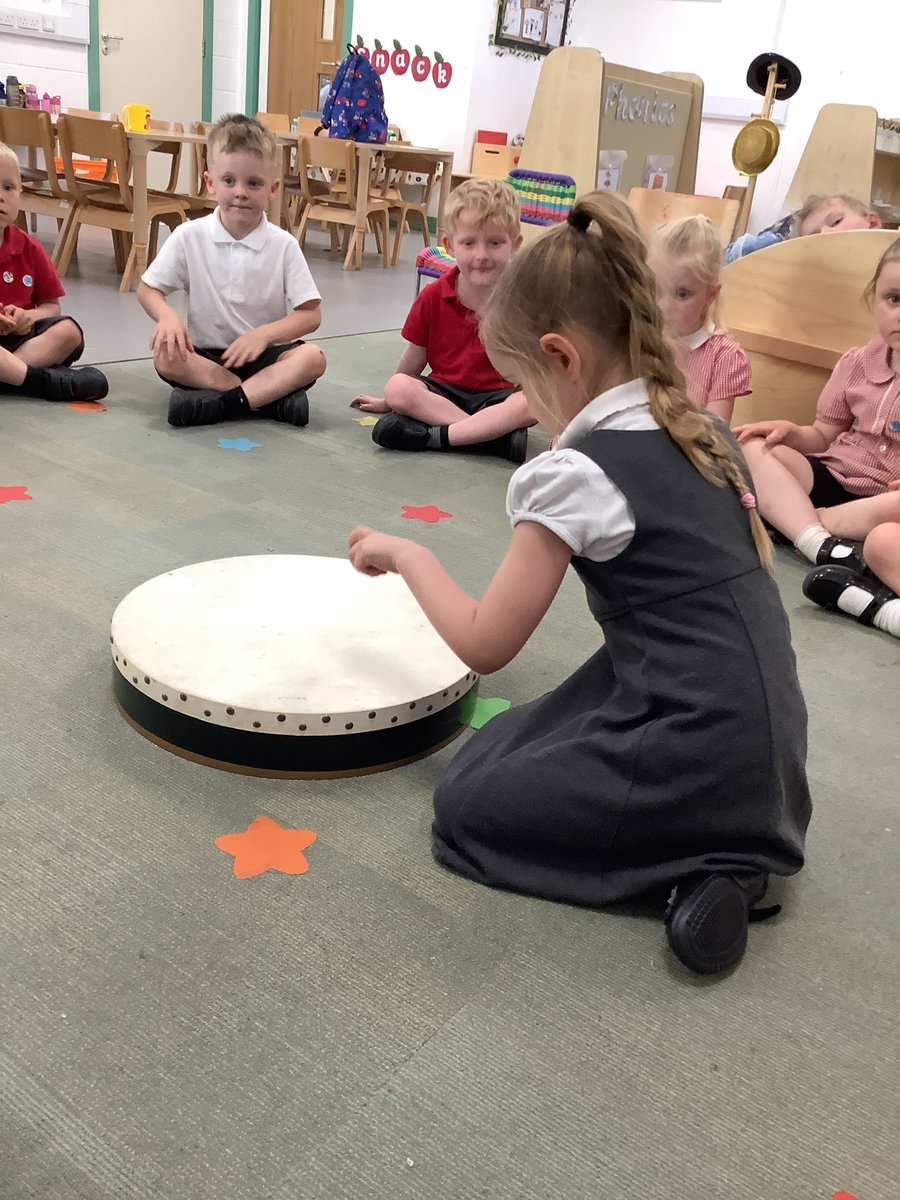 We have enjoyed music. We played the drum to match the animals in the song. Quiet like a spider, loud like an elephant, slow like a tortoise and fast like a cheetah