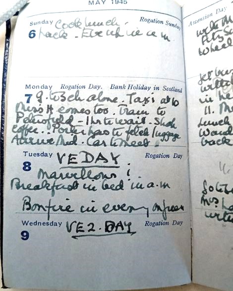 Today marks 80 years since VE Day, when the Second World War ended in Europe.

Edith Gaskell marked the day in her diary with “Marvellous! Breakfast in bed.”

Edith lived in Blackheath, Surrey, during the war and opened her doors, as a place of safety, to four young evacuees.