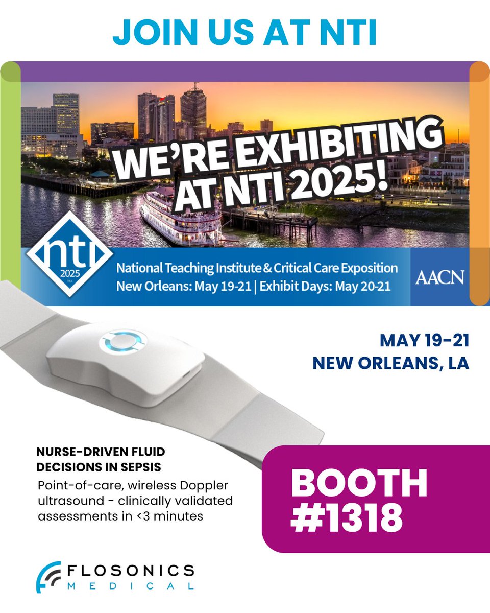 FloPatch | Flosonics Medical (@flosonics) on Twitter photo Heading to #NTI2025?
Stop by Booth 1318 to see how FloPatch® helps nurses make faster, data-driven fluid decisions—right at the bedside.
Hands-on demos, expert insights, and a chance to win a FREE iPad!
<a href="/AACNme/">AACN Critical Care</a>
#NurseLedInnovation #SepsisCare #FloPatch #FlosonicsMedical Heading to #NTI2025?
Stop by Booth 1318 to see how FloPatch® helps nurses make faster, data-driven fluid decisions—right at the bedside.
Hands-on demos, expert insights, and a chance to win a FREE iPad!
<a href="/AACNme/">AACN Critical Care</a>
#NurseLedInnovation #SepsisCare #FloPatch #FlosonicsMedical