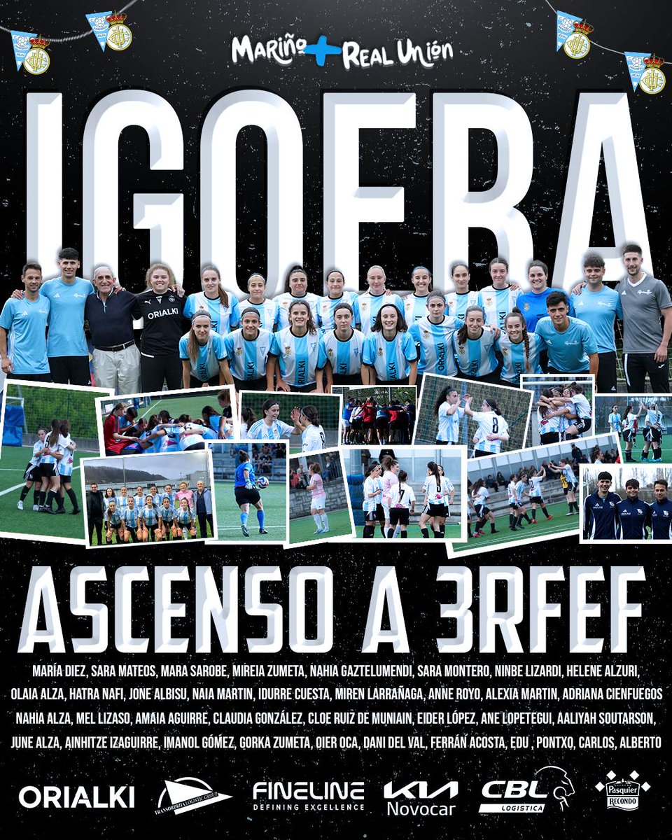 MarinoRealunion's tweet photo. 🍾 𝑰𝑮𝑶𝑬𝑹𝑨 𝑳𝑶𝑹𝑻𝑼 𝑫𝑼𝑮𝑼!

Ascendemos a 3ªRfef a falta de dos jornadas tras un temporadón de nuestra chicas! 😍 Dos ascensos consecutivos! 👏👏 

Eskerrik asko parte hartu eta animatu gaituzuen guztioi! 🤗 Ospatzeko momentua da! 🩵🤍🖤 https://t.co/zMs707ddT7