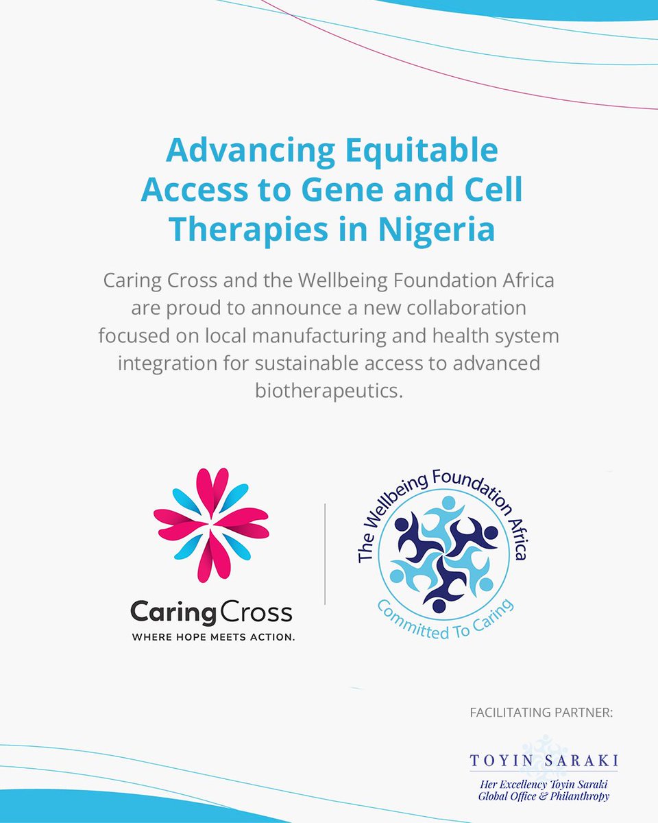 Health equity means everyone has access to life-saving innovation.
That’s why Caring Cross and @WellbeingAfrica are joining forces to bring #AdvancedTherapies to Nigeria—led by science, grounded in justice. 🌍

🔗 bit.ly/44Npvg0
#GlobalHealth #HealthEquity #WBFA