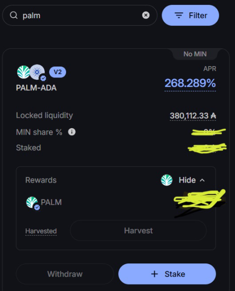 Vanzzs_1's tweet photo. LPs earn a portion of trading fees, and in many cases, additional farming rewards in the form of tokens like MIN or PALM. Check out the Minswap Farming open for the $PALM/$ADA pair. 

Sheesh, transparency and earning passive income  - are superb. 

@palmeconomy @MinswapDEX 
#PALM https://t.co/cvIjjbmUqq