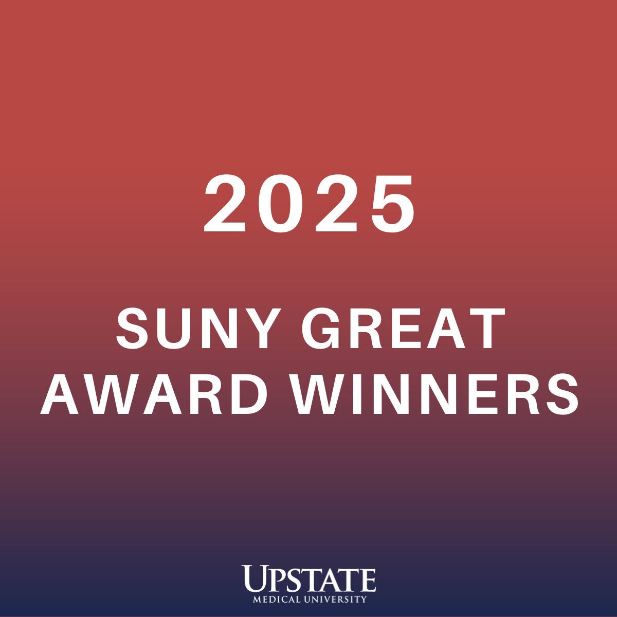 🎉Congrats to our incredible students! 5 SUNY Upstate doctoral students were named 2025 SUNY GREAT award winners, honored for their outstanding research projects.
bit.ly/4d3sdjO

#medicalresearch #gradschool 

🧵This year's honorees⤵️