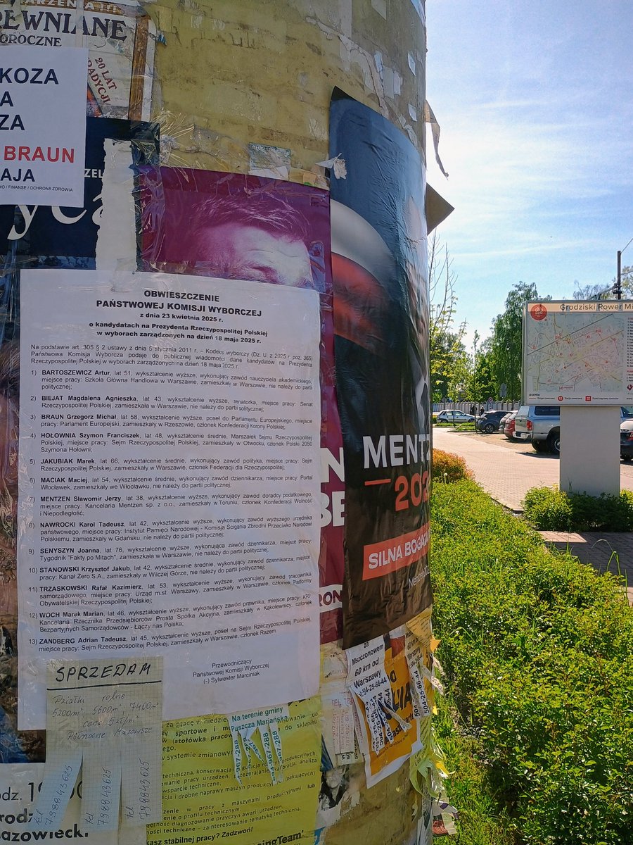 Prosimy <a href="/SlawomirMentzen/">Sławomir Mentzen</a> o upomnienie ludzi w Grodzisku, że zaklejanie plakatów grozi grzywną do 5000zł, lub karą ograniczenia wolności.

To samo do <a href="/GrodziskMazow/">Grodzisk Mazowiecki</a> z naklejaniem obwieszczeń na plakaty wyborcze. Miejsca na słupie było pełno.