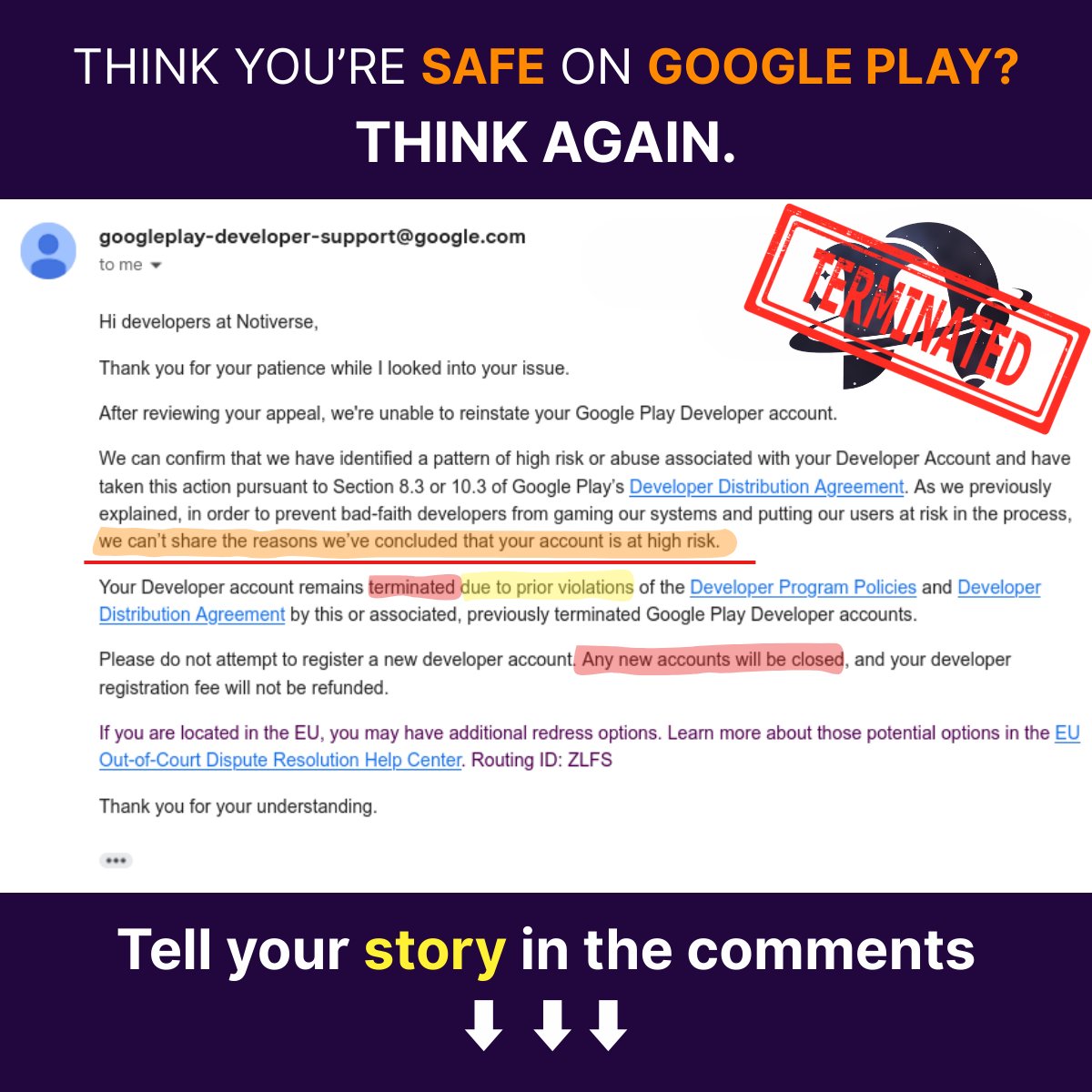 NotiverseApp's tweet photo. 🧵 Built an app for months. @Google killed it before launch — and won’t say why.

⬇️⬇️⬇️ https://t.co/X4bdT9klW2