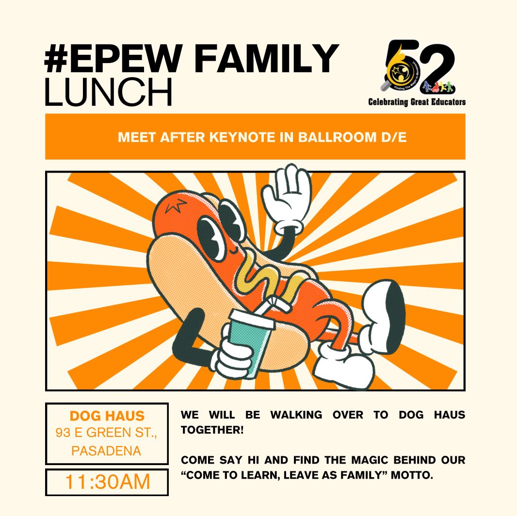 Join us for lunch tomorrow! 🍽️🌯🥪We’re hosting our annual 🗓️ #EPEWFamily 💛 luncheon this Friday!Bring a friend 👩🏽‍🤝‍👨🏻, enjoy some delicious food 🤤, and get the latest updates about #EPEW2025 💜🪄We can’t wait to see you all soon! 🤩 #pepd #physed