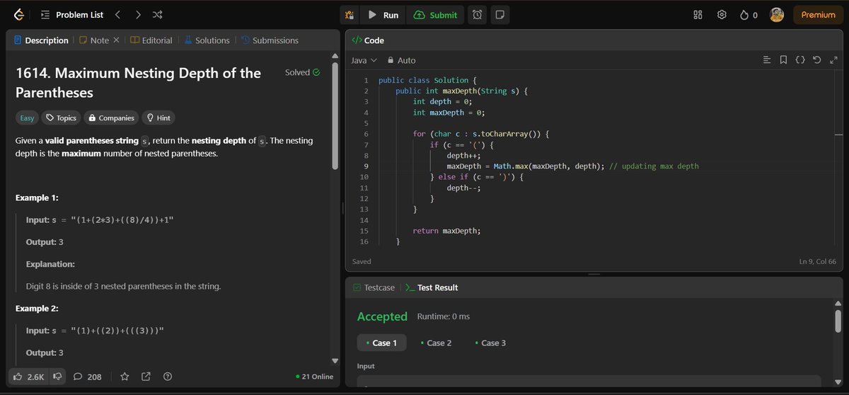 CipherArnav's tweet image. DAY-121 &quot; Maximum Nesting Depth of the Parenthesis &quot;
Nested so deep even my emotions got lost 💀🥲 #LeetCode