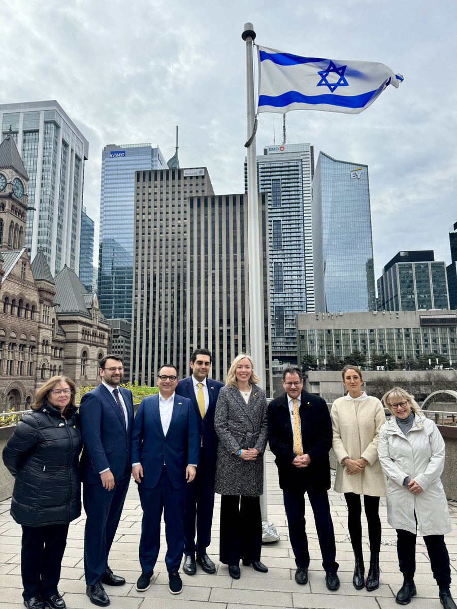 Honoured to attend today’s Israeli flag raising in recognition of #YomHaatzmaut at Toronto City Hall. Thank you to Councillor James Pasternak for hosting, to all the city councillors and dignitaries in attendance and to newly elected MPs Vince Gasparro and Leslie Church for