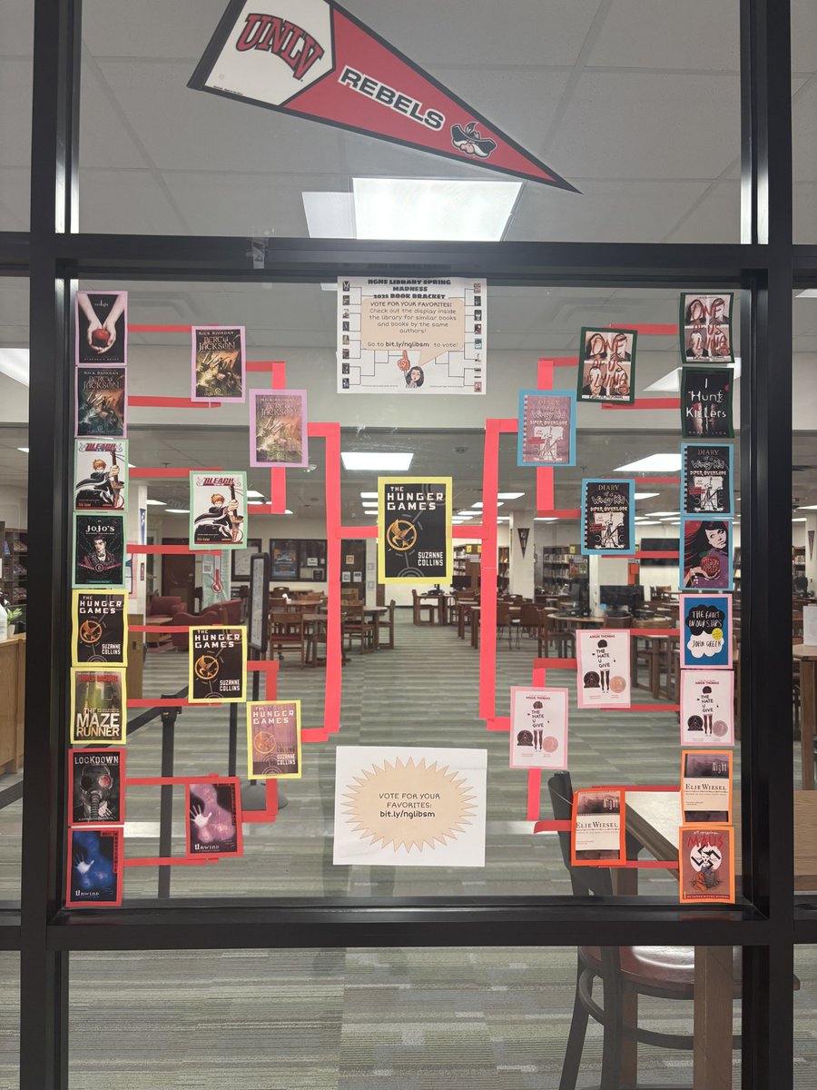 NGRaiderLibrary's tweet image. Our Spring Madness Book Bracket ended in April. 388 students &amp;amp; staff participated! 🎉Our winner was @TheHungerGames by Suzane Collins! Students LOVE this series &amp;amp; are excited for the new installment! 🏹@NGHS_Raiders @gisdnews @GISDREADS @GISDRLA @jmpilche @GISD_CIA @GISDTLD
