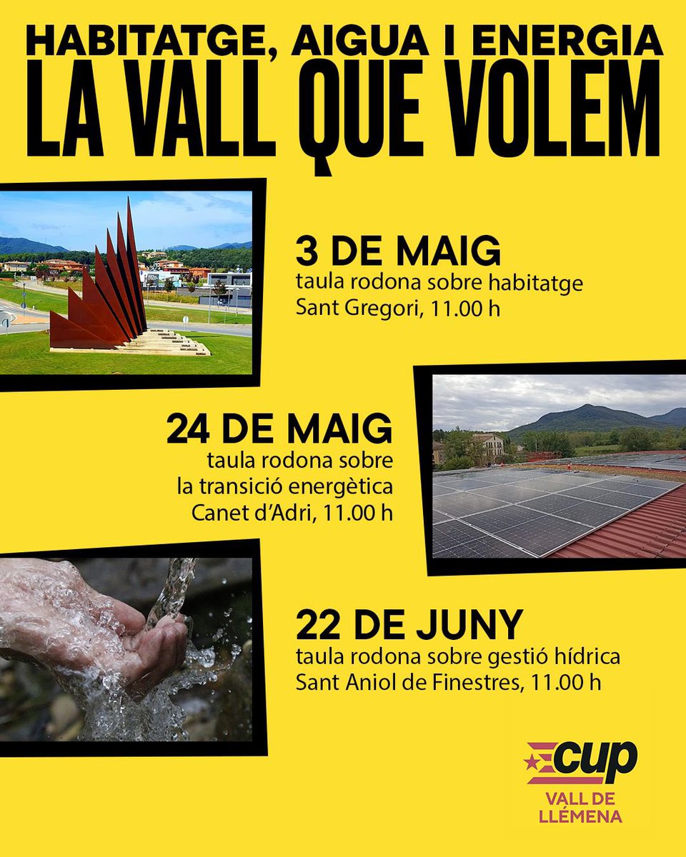 CUP_VallLlemena's tweet photo. L’assemblea de la CUP de la Vall de Llémena hem organitzat un cicle de xerrades sobre la Vall que volem. 
De moment: Habitatge, aigua i energia  

#cup #cupcomarquesgironines #valldellemena

T’hi esperem!

Us agrairem en feu difusió compartint aquesta publicació https://t.co/UnyRuRrmFS