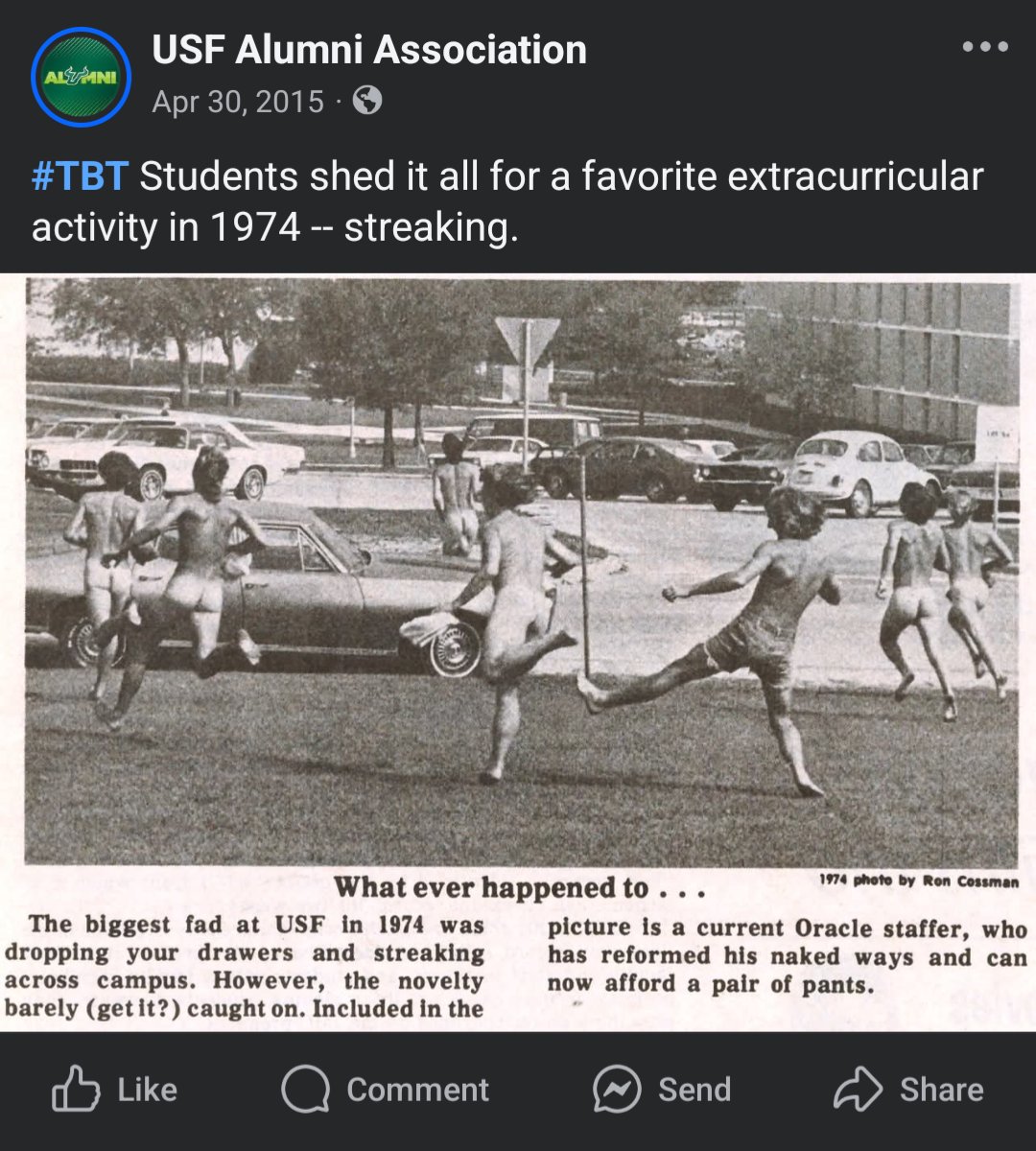 #TBThursday to when <a href="/USFalumniAssn/">USF Alumni Association</a> posted this absolute gem of a story from 1974. Glad the <a href="/usforacle/">The Oracle</a> staffer can afford pants now! #USF