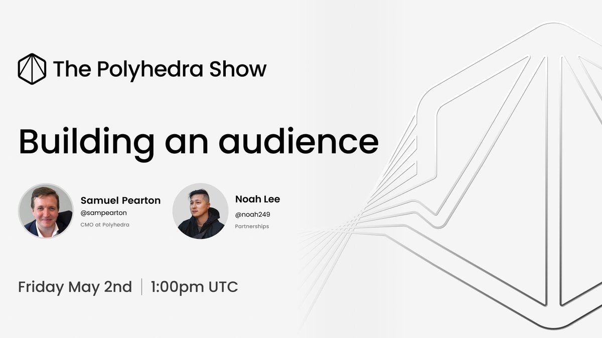 This Friday on The #Polyhedra Show, <a href="/noah249/">Noʌh 🌁</a> joins <a href="/sampearton/">Samuel Pearton</a> at 1pm UTC to discuss audiences, growth and the creator economy.

Viewers engaging across X, Discord and YouTube will win up to 1,000 $USDT.