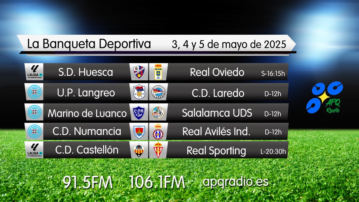 Este es el planning que tenemos preparado en La Banqueta Deportiva para este emocionante fin de semana. Escúchanos en directo desde el 91.5 - 106.1FM, streaming desde apqradio.es y en nuestra app para Android.