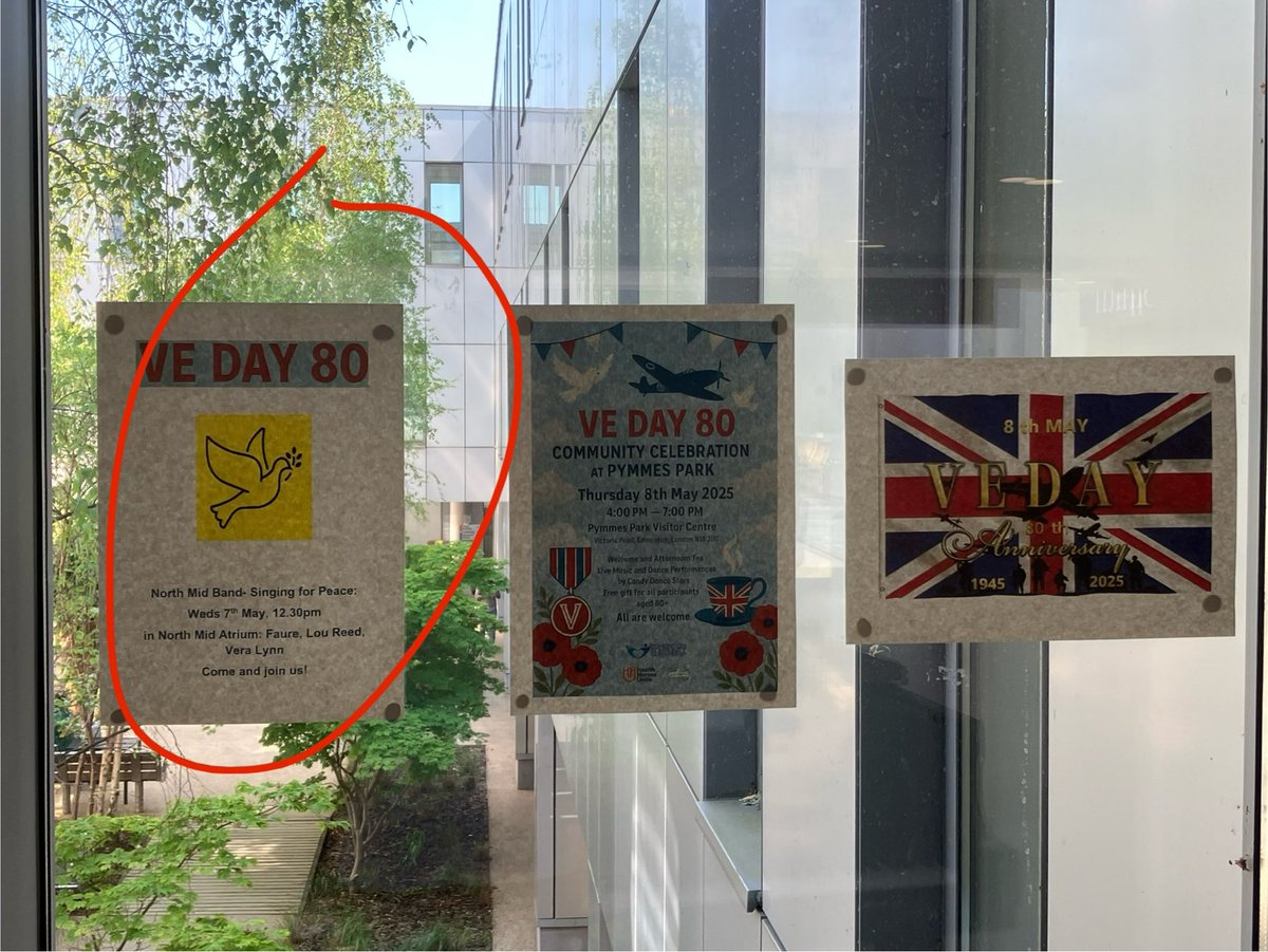 #NorthMidBand singing for peace pre-#VEDay round 🎹 in the atrium Weds 7th May 12.30 🕊️ join us ⁦<a href="/WeAreNorthMid/">We Are North Mid OD</a>⁩ #NorthMidFamily ⁦<a href="/RoyalFreeNHS/">Royal Free London</a>⁩