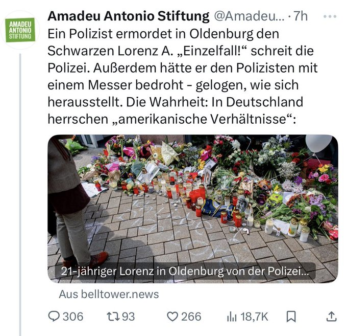 BTom1974's tweet photo. Wir leben in Zeiten von Hass &amp; Hetze befeuert durch linksradikale Institutionen.

Da geht sogar der Polizei der Hut hoch.

Der Post von der Amdeo-Antonio-Stiftung, einer staatlich finanzierten linken Vorfeldorganisation, wurde zwischenzeitlich gelöscht.

Hat aber nicht geholfen🤷‍♂️ https://t.co/JiUSyy0g2d