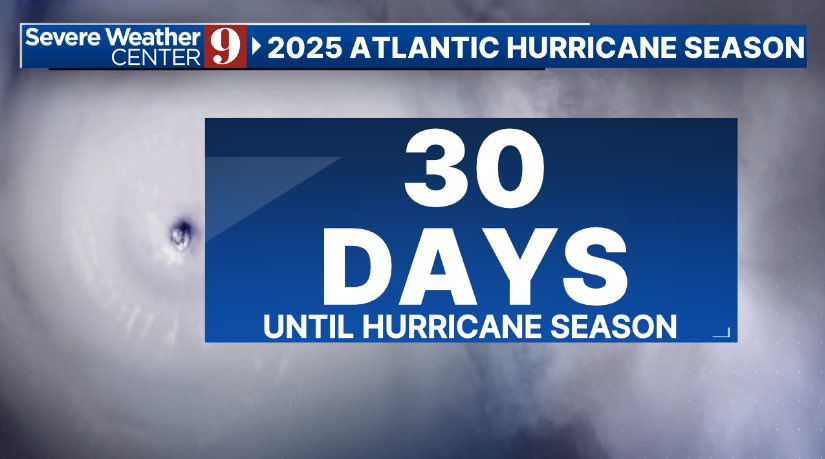 DHeckardWFTV's tweet photo. WELCOME TO MAY

It is May 1, which means 30 days til Hurricane Season.

Now is the time to know your evacuation zone, start preparing by trimming trees, and building a plan should a system impact the area.

One thing that is different than last yr is cooler water temps off Africa https://t.co/KAsSCWyQTY