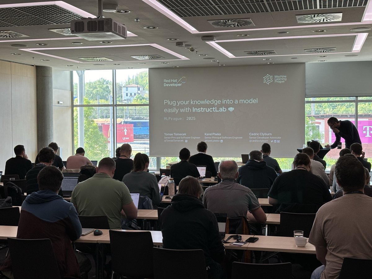 cedricclyburn's tweet image. This week at @MLPrague I had the opportunity to join some fellow @RedHat rockstars and deliver a 3-hour presentation on infusing your data into a model, with a deep dive on @InstructLab, #Docling, @vllm_project and beyond for production-ready AI systems for the enterprise!