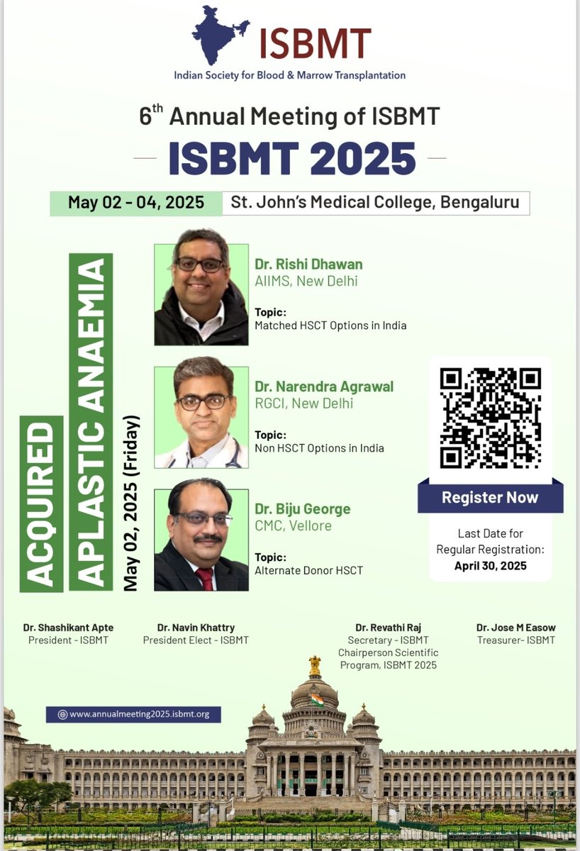 The opening session of #ISBMT2025 will be on Aplastic Anemia.

Spot registrations are on at the venue.
St John's  Medical college, Bengaluru.