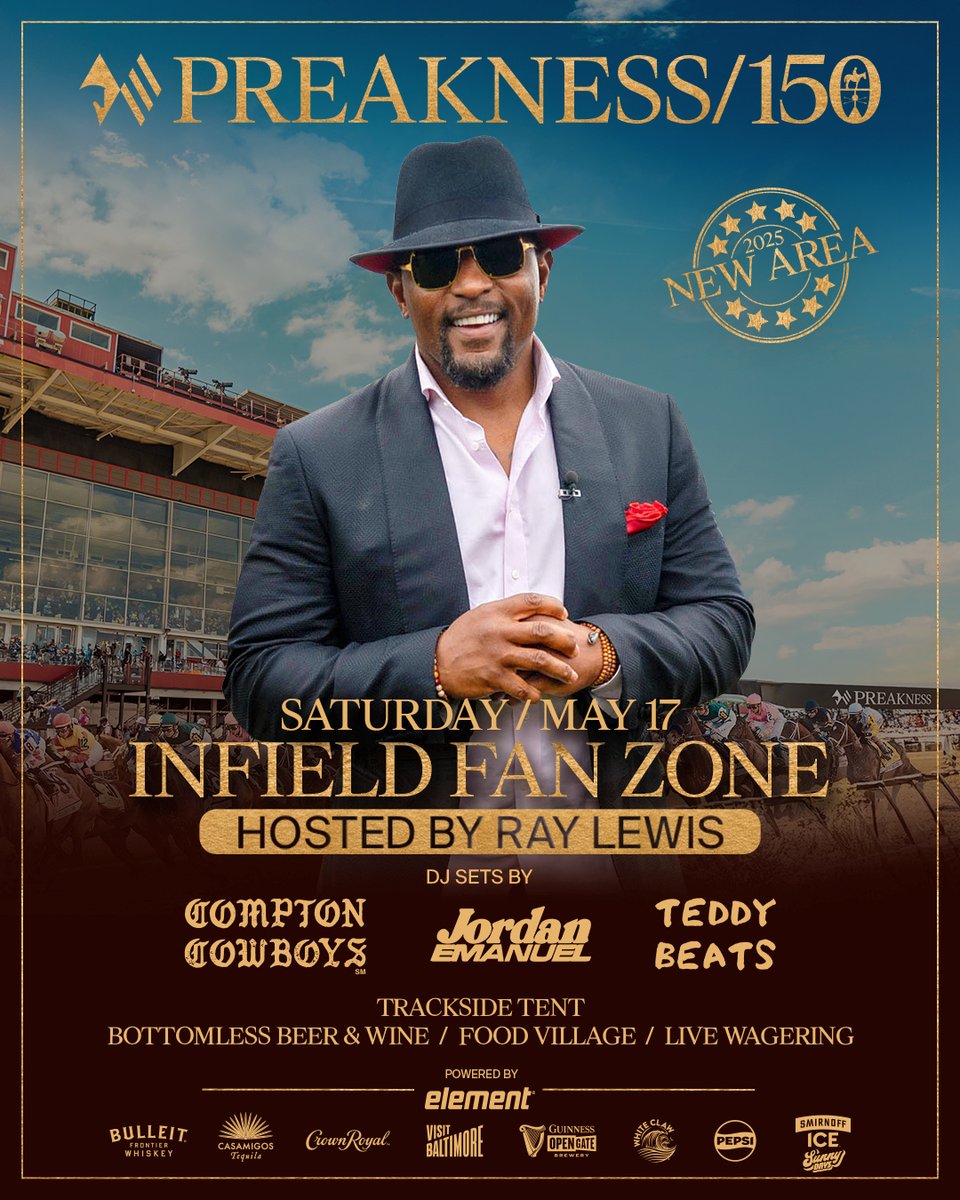 Preakness Stakes (@preaknessstakes) on Twitter photo <a href="/ComptonCowboys/">๐ฎ๐๐๐๐๐๐ ๐ฎ๐๐๐๐๐๐ โ </a>,ย Jordan Emanuel andย <a href="/TeddyBeats/">Teddy Beats</a> will be performing live in the Infield Fan Zone hosted byย <a href="/raylewis/">Ray Lewis</a>!
Get your tickets today and enjoy bottomless beer and wine, a food village and more. #ThisIsMaryland
> bit.ly/InfieldFanZone_ <a href="/ComptonCowboys/">๐ฎ๐๐๐๐๐๐ ๐ฎ๐๐๐๐๐๐ โ </a>,ย Jordan Emanuel andย <a href="/TeddyBeats/">Teddy Beats</a> will be performing live in the Infield Fan Zone hosted byย <a href="/raylewis/">Ray Lewis</a>!
Get your tickets today and enjoy bottomless beer and wine, a food village and more. #ThisIsMaryland
> bit.ly/InfieldFanZone_