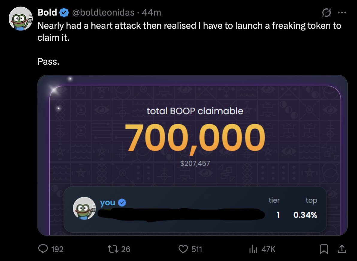 kineticweb3's tweet image. This new BOOP airdrop is a social experiment

Maybe even the finest we&apos;ve seen yet in crypto

People are sitting on 5-6 figure allocations worth of tokens with only 1 catch:

You have to launch a token linked to your X profile and wait 30 days

From 1 standpoint, you can clearly…