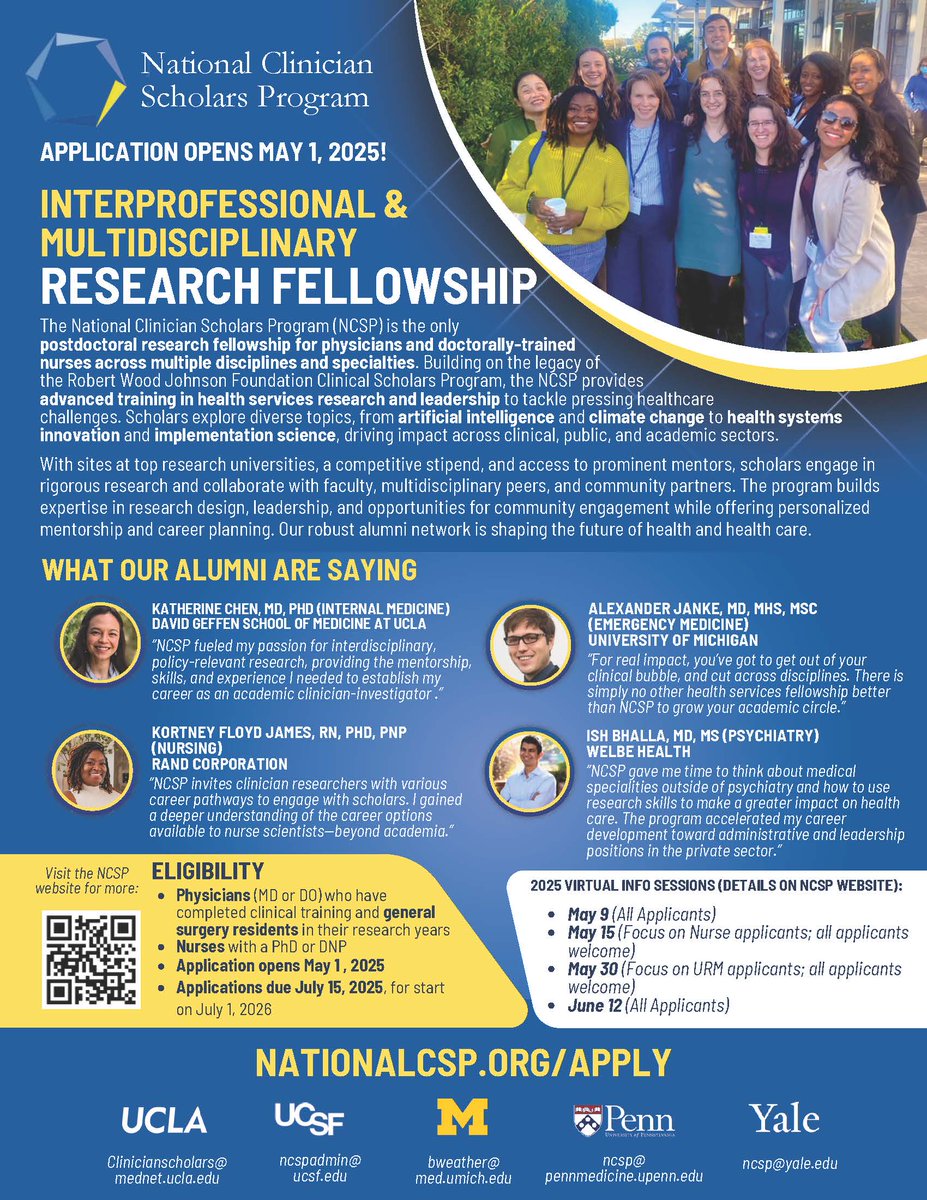 National CSP (@nationalcsp) on Twitter photo Interested in joining this amazing network of change agents? NCSP application is now open! Apply today: nationalcsp.org/apply #ApplyNCSP @NCSP_DUKE <a href="/NCSP_UCLA/">NCSP at UCLA</a> <a href="/NCSP_UCSF/">NCSP at UCSF</a> <a href="/ncspMICHIGAN/">Nat’l Clinician Scholars Program at U-M IHPI</a> @NCSP_PENN @NCSP_YALE Interested in joining this amazing network of change agents? NCSP application is now open! Apply today: nationalcsp.org/apply #ApplyNCSP @NCSP_DUKE <a href="/NCSP_UCLA/">NCSP at UCLA</a> <a href="/NCSP_UCSF/">NCSP at UCSF</a> <a href="/ncspMICHIGAN/">Nat’l Clinician Scholars Program at U-M IHPI</a> @NCSP_PENN @NCSP_YALE