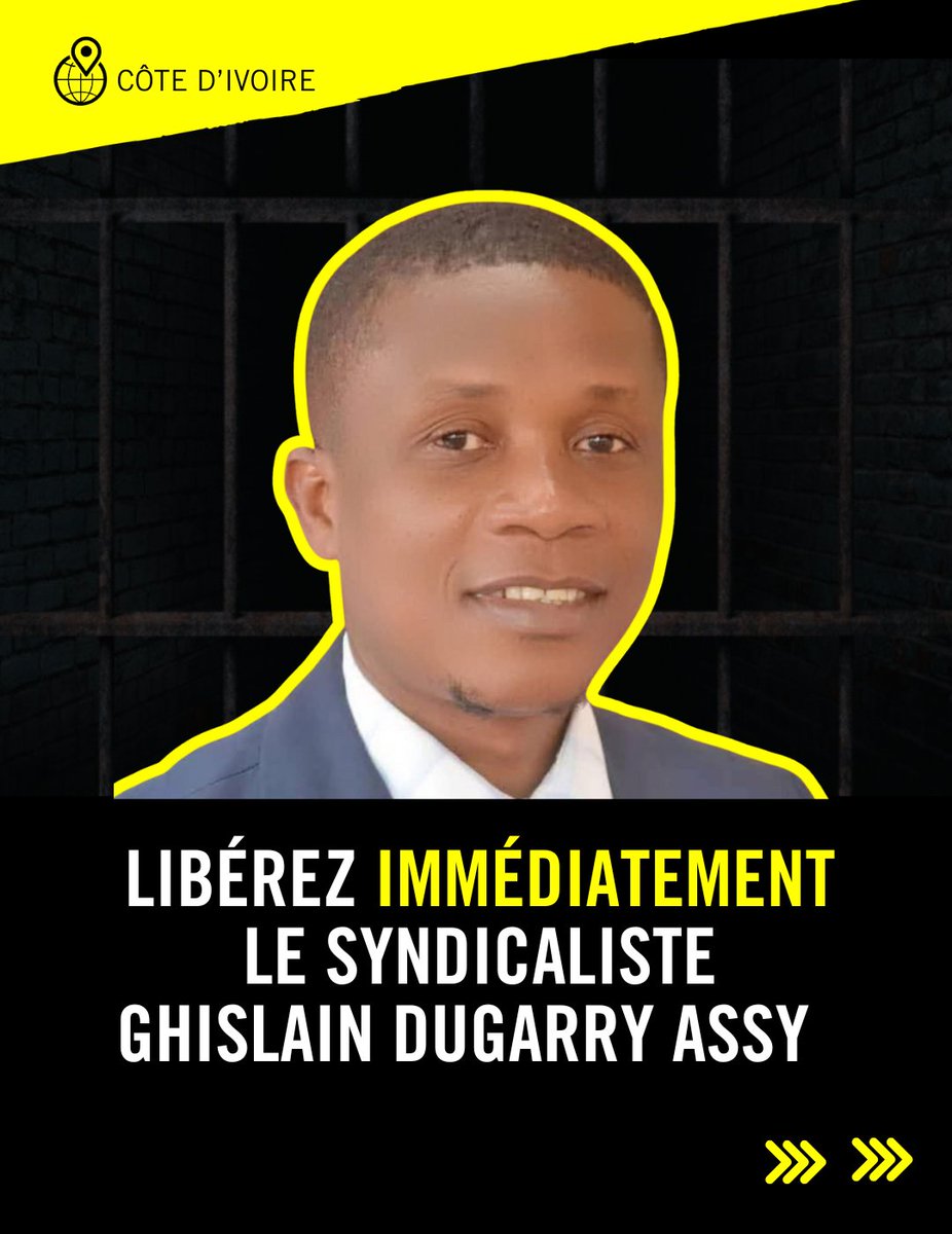 AmnestyWARO's tweet photo. #CôtedIvoire
📣La place du syndicaliste Ghislain Duggary Assy n'est pas en prison mais en classe avec ses élèves

Appeler pacifiquement à la grêve n'est pas un crime
📝Ecrivez une lettre pour demander sa libération 👇
https://t.co/Zp4uvAN5Dx

#FêteDuTravail #1erMai @Amnesty_CI https://t.co/ZRDKASpJVd