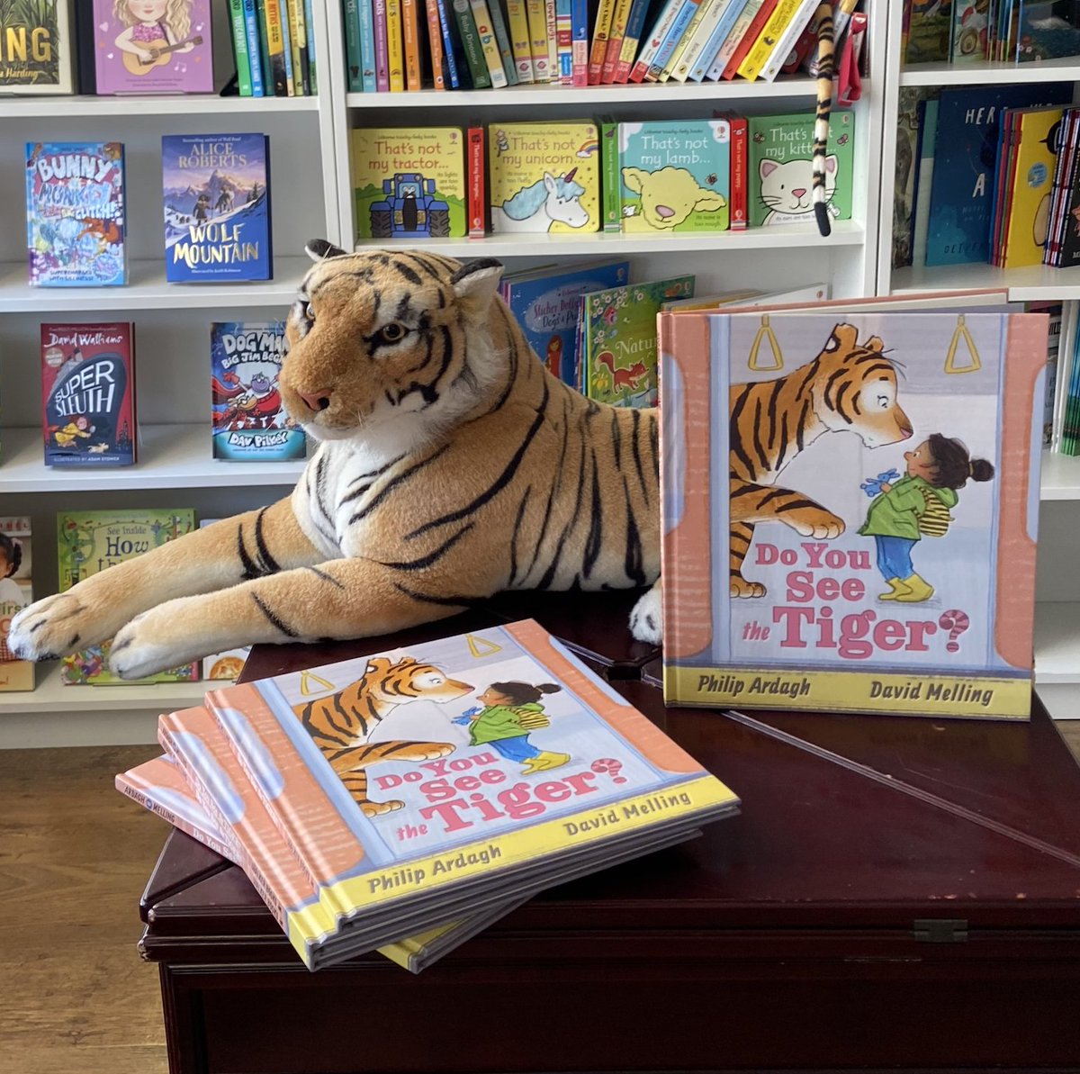 Spotted in the wild! No, not leopards but AUTHOR- SIGNED COPIES of DO YOU SEE THE TIGER? word-wrangled by me and illustrated by <a href="/DavidMelling1/">David Melling</a>. They're to be found in <a href="/RotherBooks/">Rother Books</a> (beautifully modelled for us here by proprietor Ian). Hurry, before they escape! <a href="/walkerpicbooks/">Walker Picture Books</a>