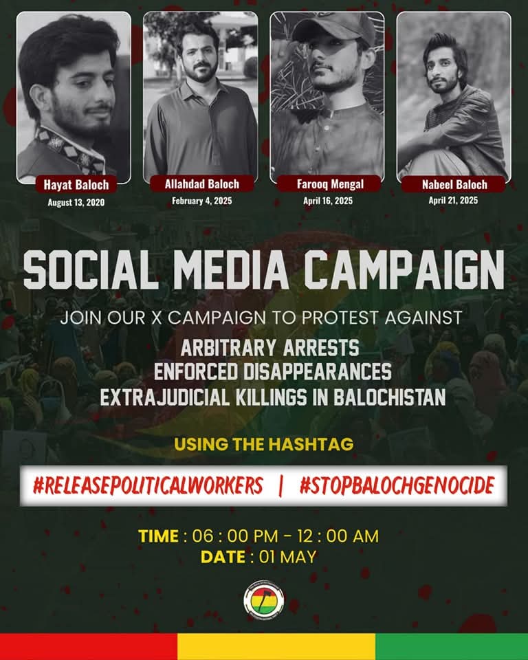 BNP will run a campaign on X from 6 pm to 12 am today against serious human rights violations, enforced disappearances and the release of political activists in Balochistan. The public should participate fully in it.
<a href="/sakhtarmengal/">Akhtar Mengal</a>
#stopbalochgenocide 
#ReleasePoliticalWorkers