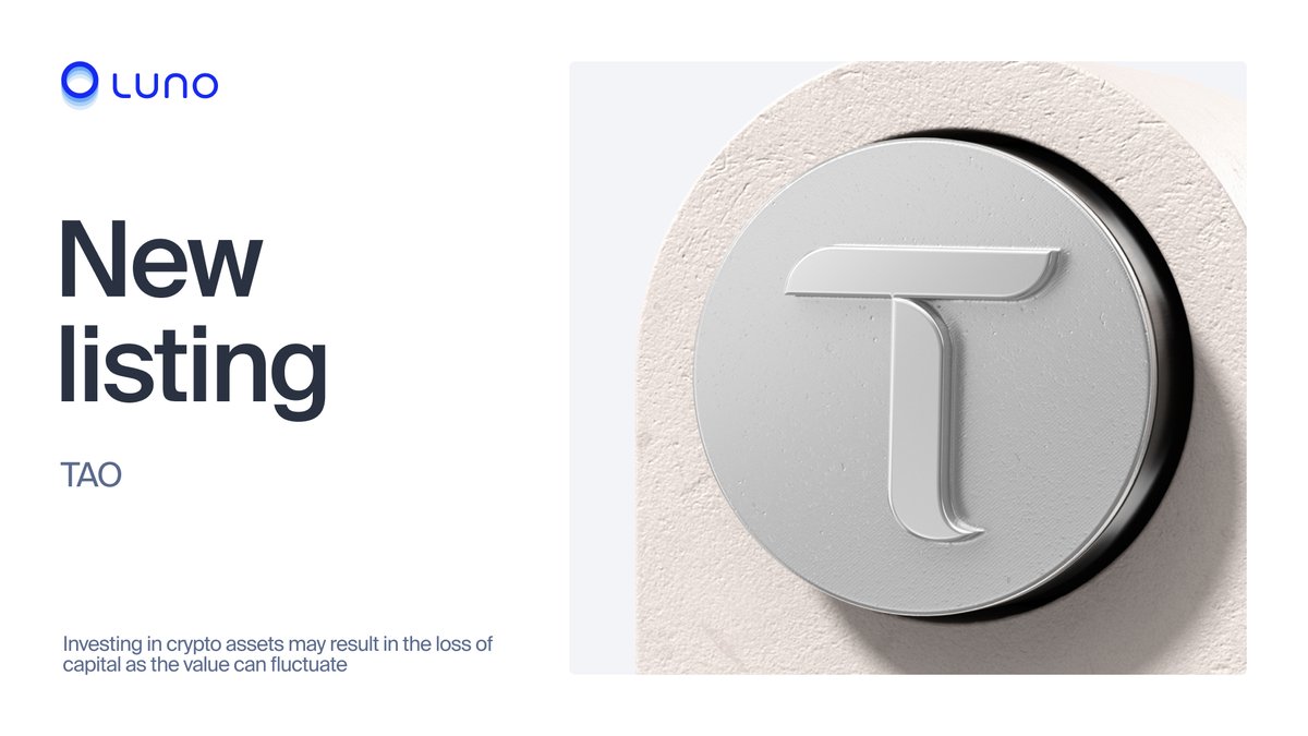 🔔 NEW LISTING Bittensor ($TAO) is now available to buy, store, and explore  on Luno. Bittensor is a decentralised network that aims to democratise AI  development, powered by its native $TAO token.