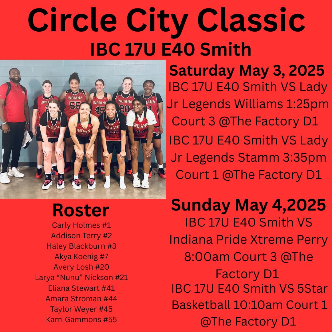 Indiana Basketball Club 17U E40 (@ibc17ue40) on Twitter photo We can’t wait to get back on the court this weekend! <a href="/IBCWBB/">Indiana Basketball Club</a> <a href="/AddisonTerry7/">Addison Terry</a> <a href="/karri_gammon911/">Karri Gammon</a> <a href="/tweyer00/">Taylor Weyer</a> <a href="/avery_losh/">Avery Losh</a> <a href="/Elianastewart_/">Eliana Stewart</a> <a href="/CarlyHolmes2027/">Carly Holmes</a> <a href="/akya_koenig/">Akya Koenig</a> <a href="/yo_amara/">Amara Stroman</a> We can’t wait to get back on the court this weekend! <a href="/IBCWBB/">Indiana Basketball Club</a> <a href="/AddisonTerry7/">Addison Terry</a> <a href="/karri_gammon911/">Karri Gammon</a> <a href="/tweyer00/">Taylor Weyer</a> <a href="/avery_losh/">Avery Losh</a> <a href="/Elianastewart_/">Eliana Stewart</a> <a href="/CarlyHolmes2027/">Carly Holmes</a> <a href="/akya_koenig/">Akya Koenig</a> <a href="/yo_amara/">Amara Stroman</a>