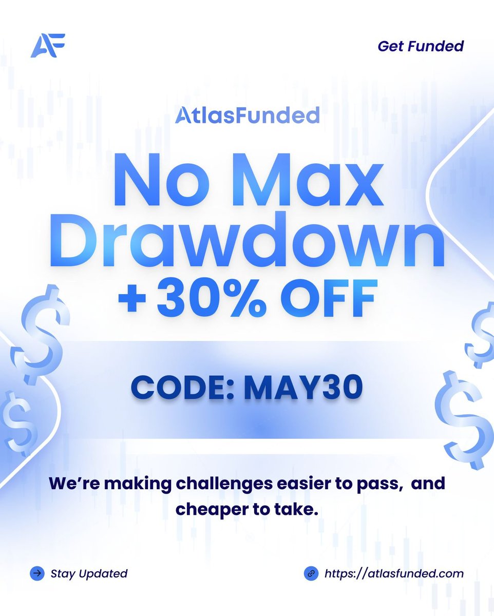ayaringim's tweet photo. @everyone 

🚨 **New May Offer Just Dropped!** 🚨
We’re making challenges **easier to pass** and **cheaper to take**.

🟦 Use code: **MAY30** at checkout  
🟦 Applies to all evaluations (except Atlas Access)  
🟦 Offer valid for a limited time only.

🔗 https://t.co/S0g29INbU0 https://t.co/OTVMbsM12H