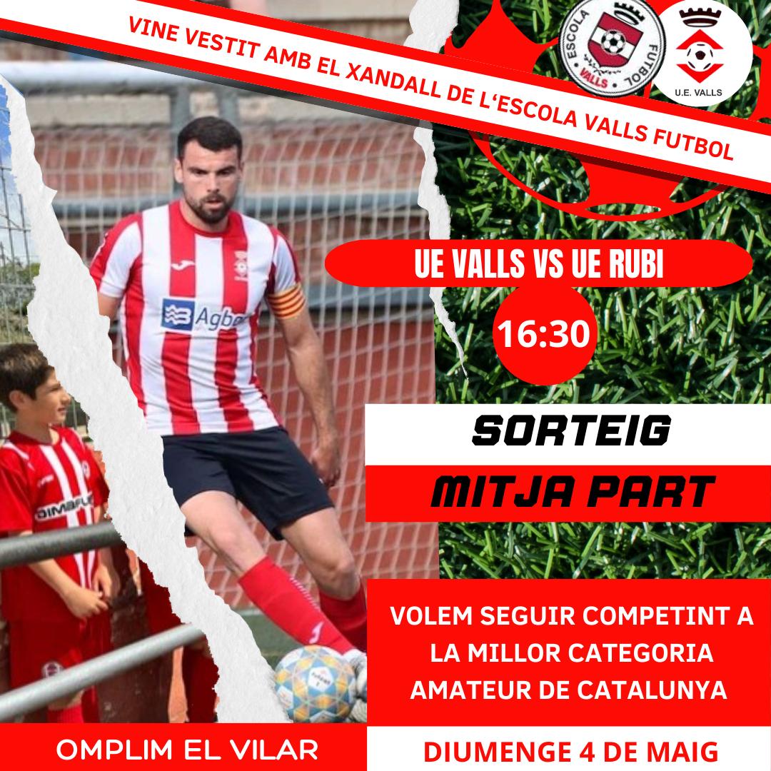 🔴⚪️| Creure que només val guanyar. Que no falti ningú a l'estadi!!!
🆚  <a href="/UEValls/">Unió Esportiva Valls</a> - <a href="/UERubi/">Unió Esportiva Rubí</a>
🕛 16.30h
📆 04/05/2025
🏟️ Estadi del Vilar 
#LligaElit #FutbolCat