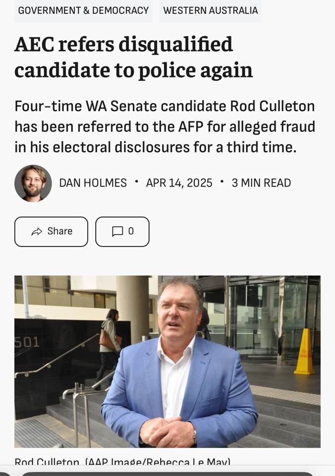 RodCulletonGAP's tweet image. How does the AEC refer me as Culleton to the AFP and knowingly refer to me as CULLERTON on the Ballot Paper. Mmmmm!