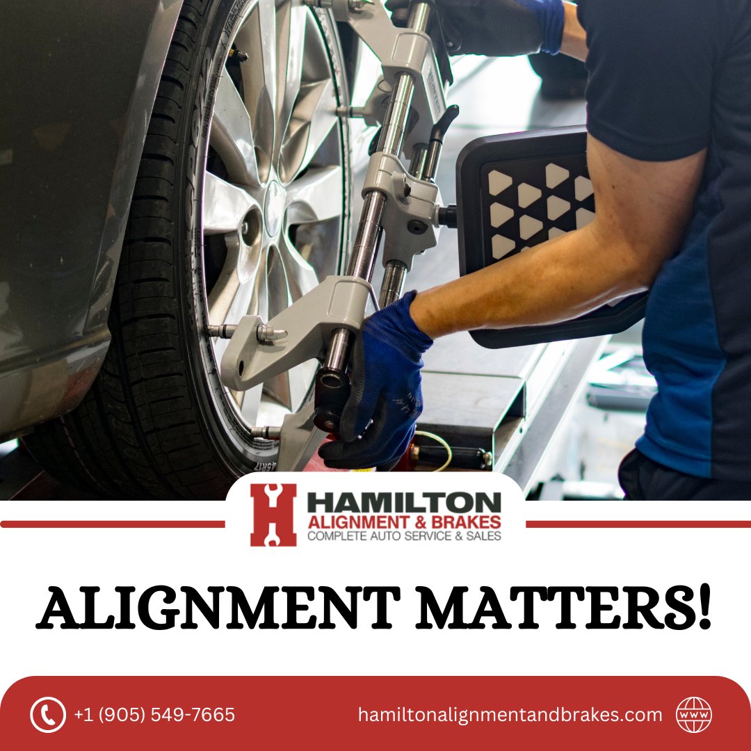 Alignment Matters! 🛞⚙️
"Is your car pulling to one side? 🚙 It might be time for a wheel alignment! Proper alignment extends your tire life, improves gas mileage, and keeps your ride smooth. Trust Hamilton Alignment and Brakes to keep you rolling straight. 
📞 (905) 549-7665