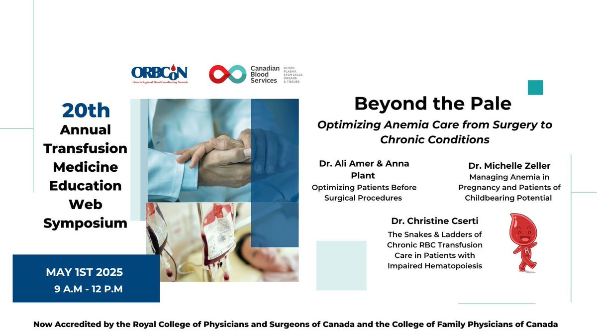 Today is the day! ORBCoN/CBS is proud to present our 20th Annual Web Symposium: 
Beyond the Pale: Optimizing Anemia Care from Surgery to Chronic Conditions
We look forward to seeing everyone virtually for 3 amazing presentations!