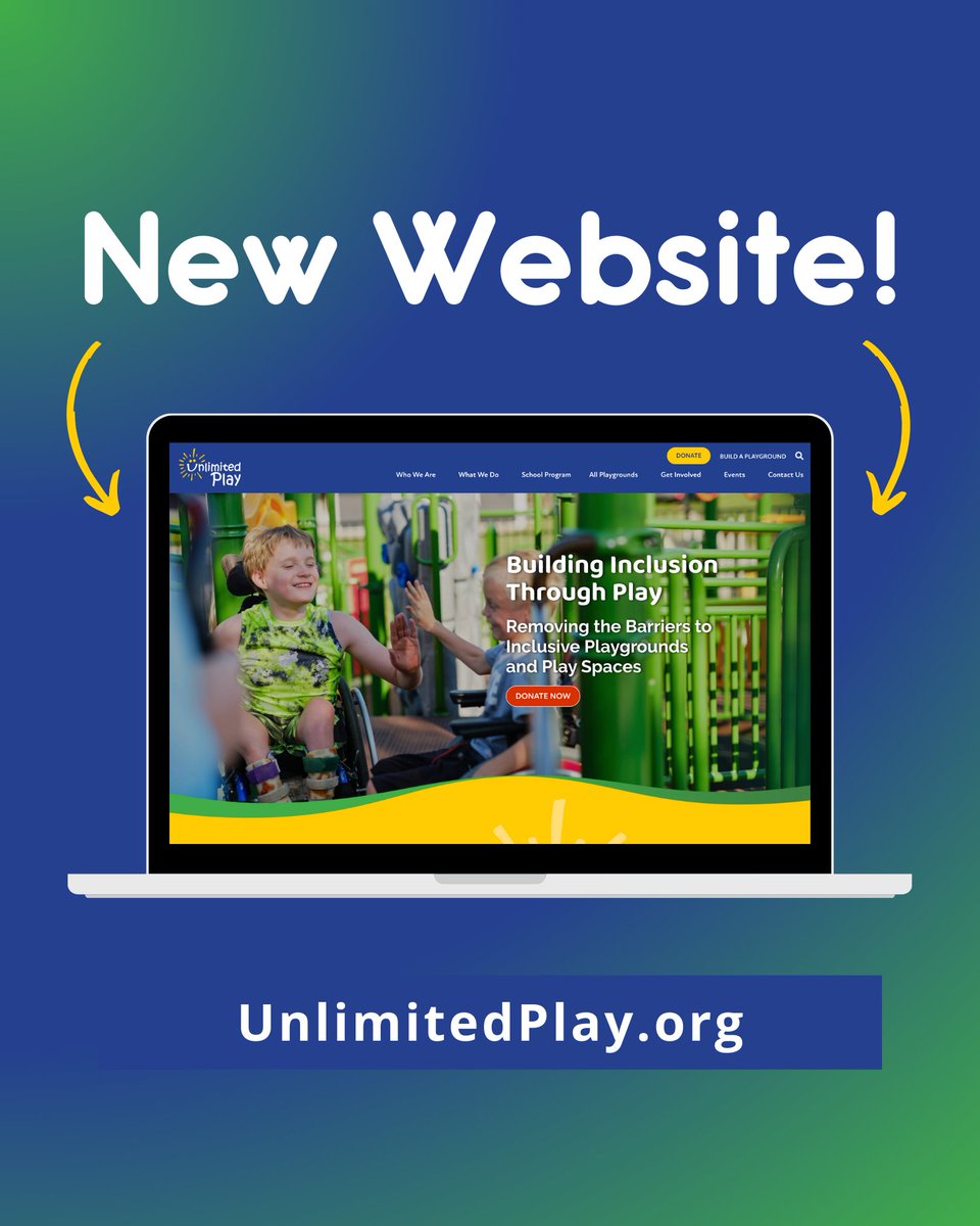 Our NEW WEBSITE has launched! 👀🎉🙌 Head to UnlimitedPlay.org to see the exciting new features! 

📍 Easy-to-search playground map
📖 More details on our services
✨ New &amp; improved pages about our history

Check it out: unlimitedplay.org!