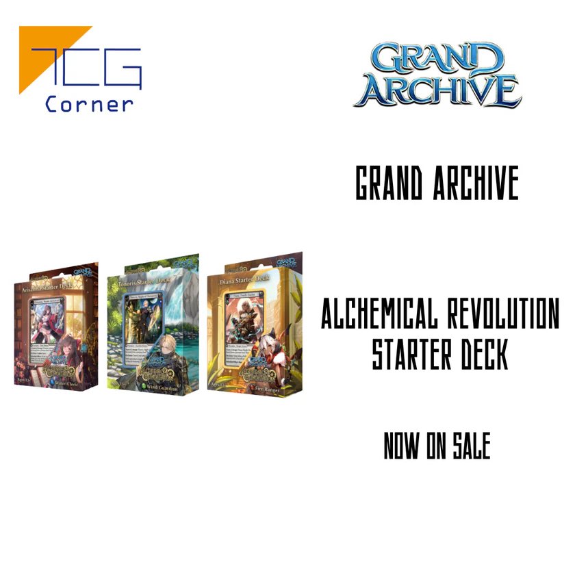 tcgcornerglobal's tweet image. Grand Archive Alchemical Revolution Starter Deck Pre-Order

Packing:

Arisanna (Box)
Diana (Box)
Tonoris (Box)

tcg-corner.com/products/grand…

#GrandArchive #AlchemicalRevolution #StarterDeck #PreOrder