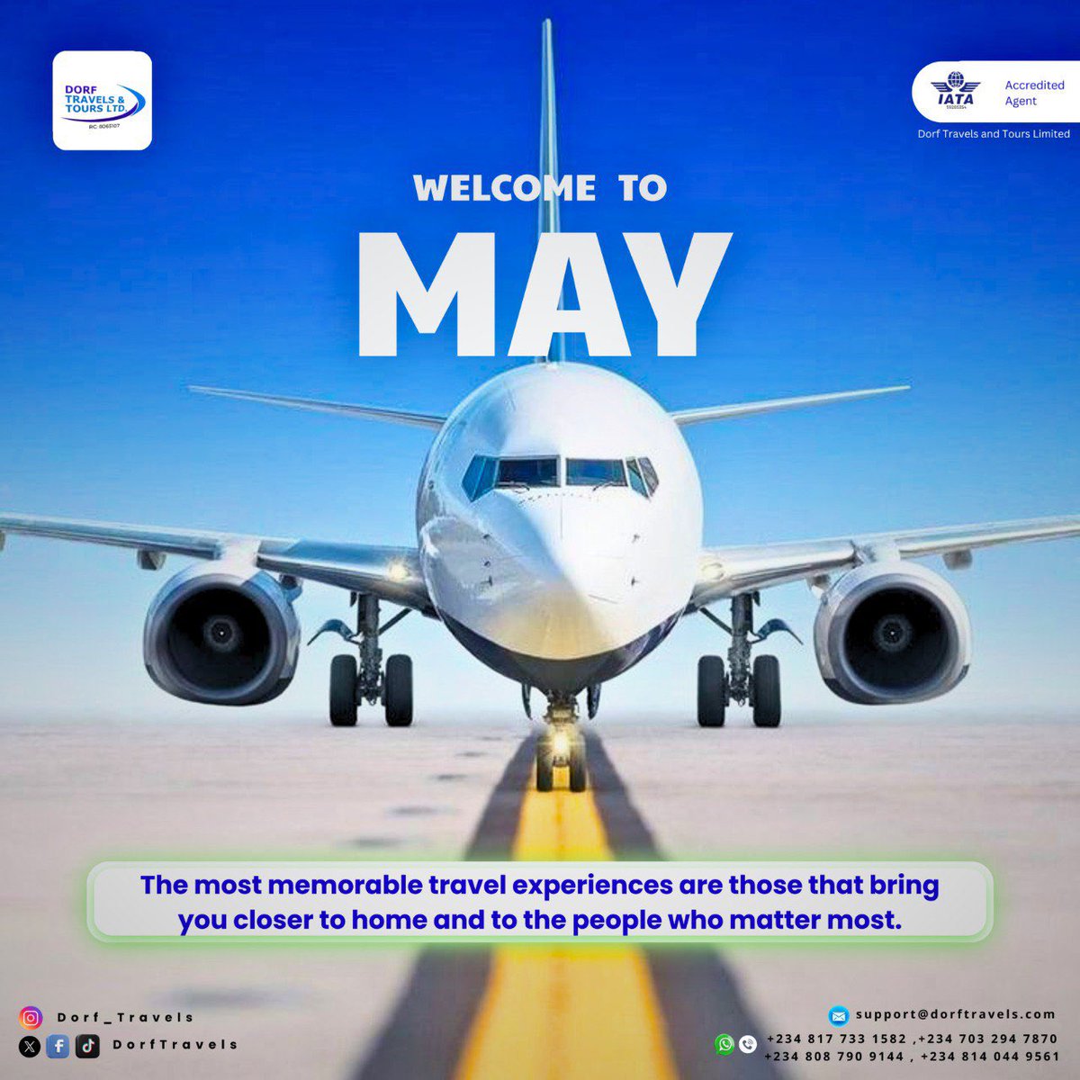 DorfTravels's tweet photo. ๐ Welcome to May! ๐
The best travel memories are the ones that bring you closer to home and to the people you love.
โ๏ธ Book with IATA-accredited Dorf Travels & Tours today: support@dorftravels.com | +234 817 733 1582
#Travel #MayGetaway #DorfTravels https://t.co/zXLPLIABcA