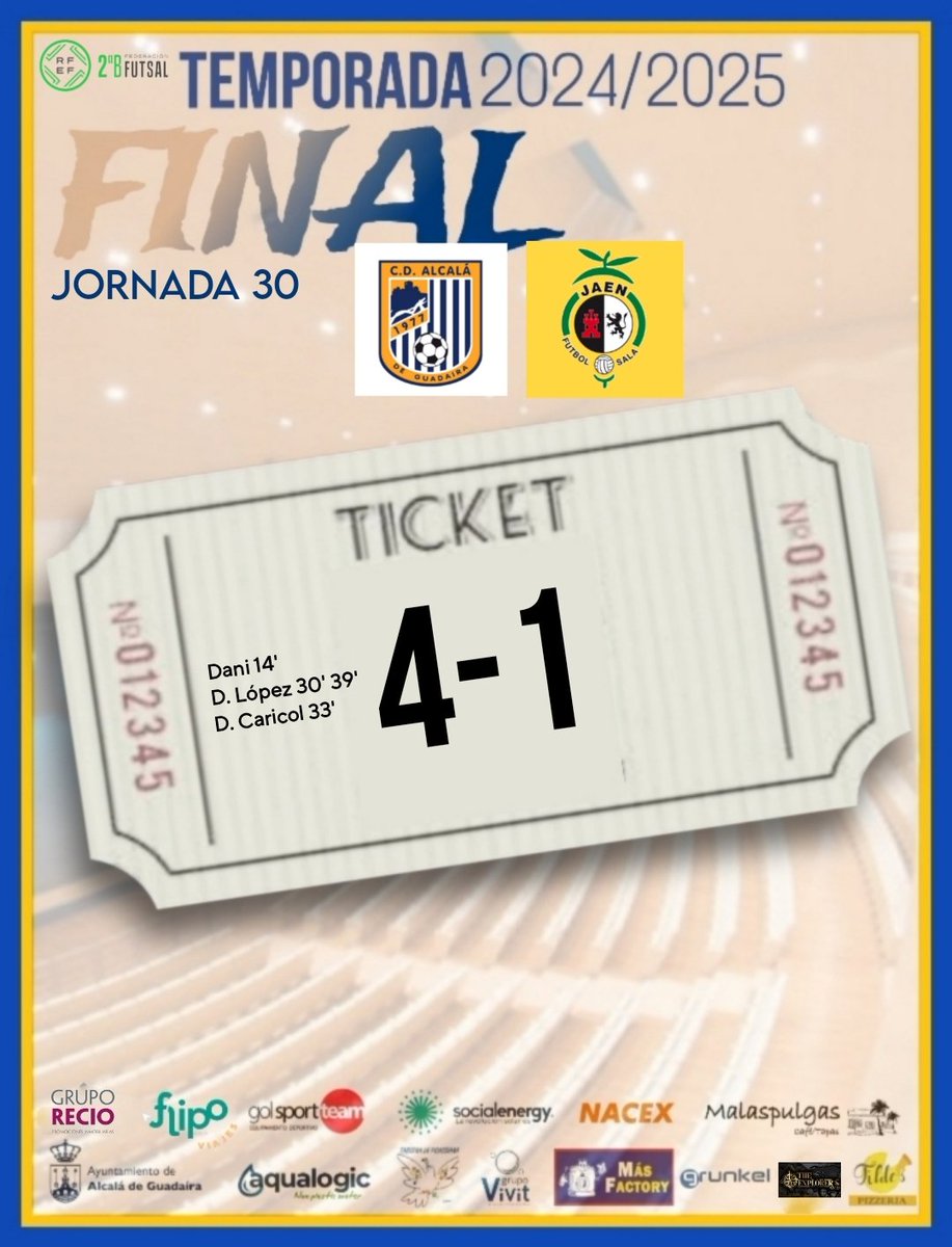 40'⏱️ | ¡Final del partido y final de la temporada en el Distrito Sur!

Gran triunfo para despedir la liga ante <a href="/JaenFSbase/">Jaén Paraíso Interior FS Base</a>, en un gran partido de los nuestros en la despedida de nuestro capitán, Chicho.

¡1,2,3... ALCALÁ! 🤍💙

#Socialenergy #Somos41500 #GV2B #J30