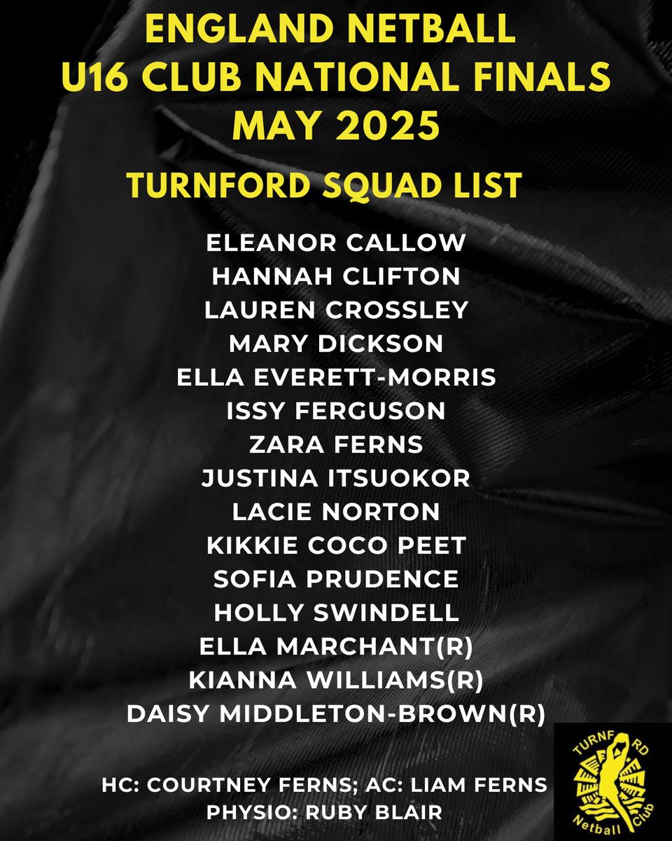 Turnford N C (@turnfordnc) on Twitter photo This weekend our U16s take part in the <a href="/EnglandNetball/">England Netball</a> Club Nationals representing <a href="/netballeast/">Netball East</a> and <a href="/NetballinHerts/">Hertfordshire Netball</a>
We are excited to share our squad - good luck to all of these athletes - we are so proud of you 🖤💛 This weekend our U16s take part in the <a href="/EnglandNetball/">England Netball</a> Club Nationals representing <a href="/netballeast/">Netball East</a> and <a href="/NetballinHerts/">Hertfordshire Netball</a>
We are excited to share our squad - good luck to all of these athletes - we are so proud of you 🖤💛