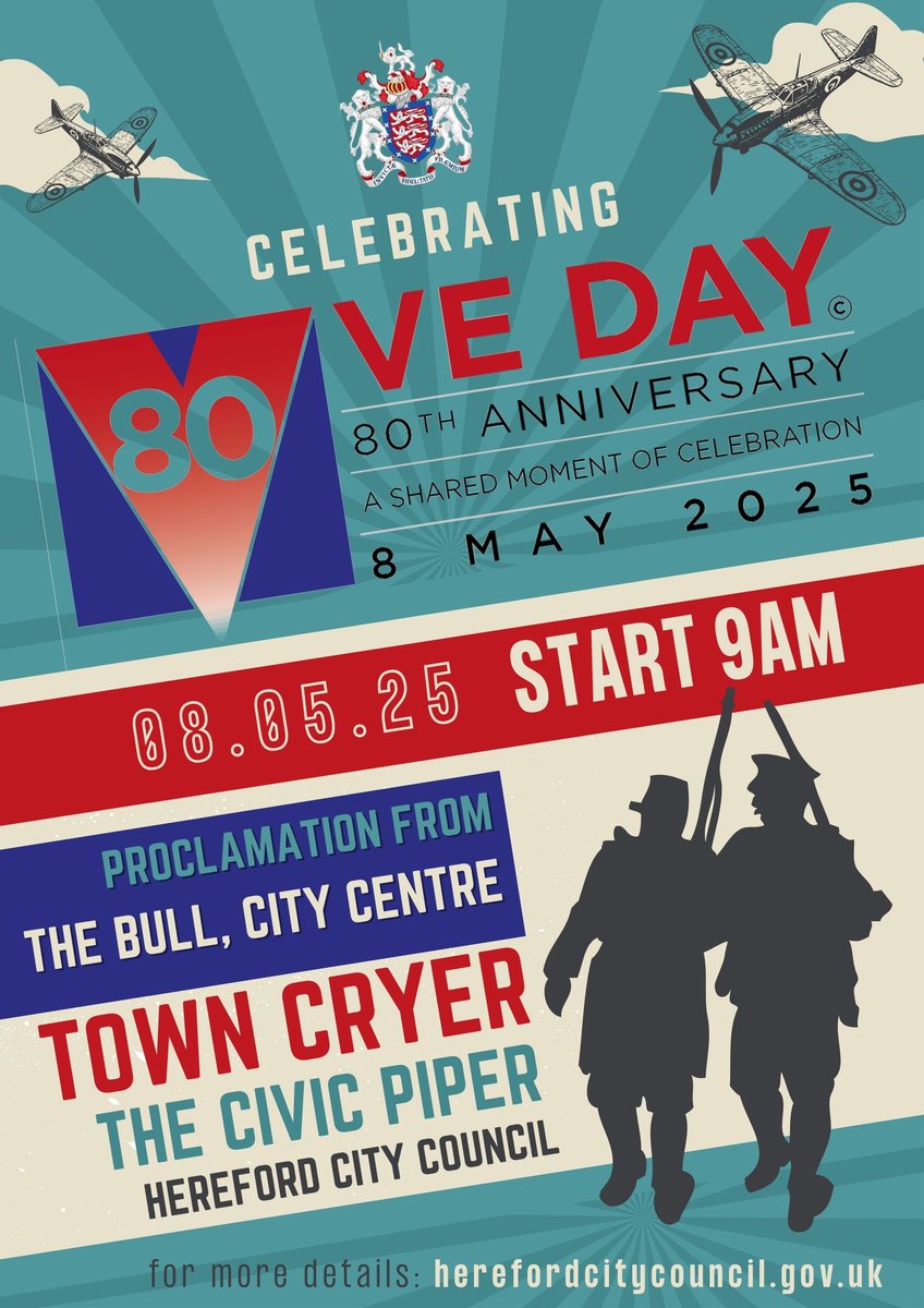 May 8th 2025 marks 80 years since Victory in Europe Day – a day of hope, remembrance, and celebration for communities across the UK. Hereford is proud to join the nation in honouring this historic moment – and you’re invited to take part! #VEDay80