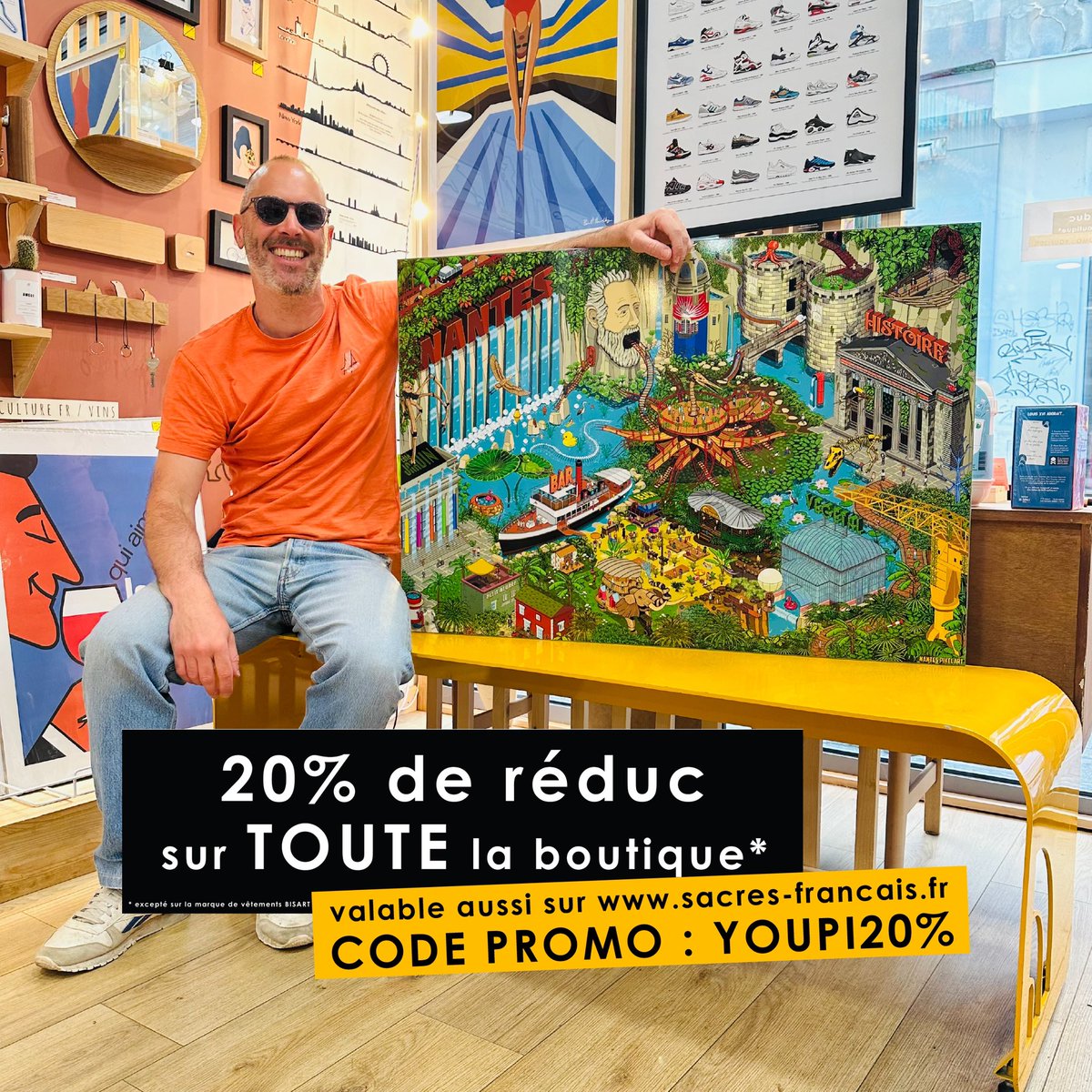 On lance un jeu concours pour gagner un Pixel Art. Valeur 199€. 
Ce concours sert à mettre en avant nos 20% de réduc sur toute la boutique (code promo « youpi20% » sur sacres-francais.fr) 

Sur facebook et insta 👌
#jeuconcours #madeinfrance