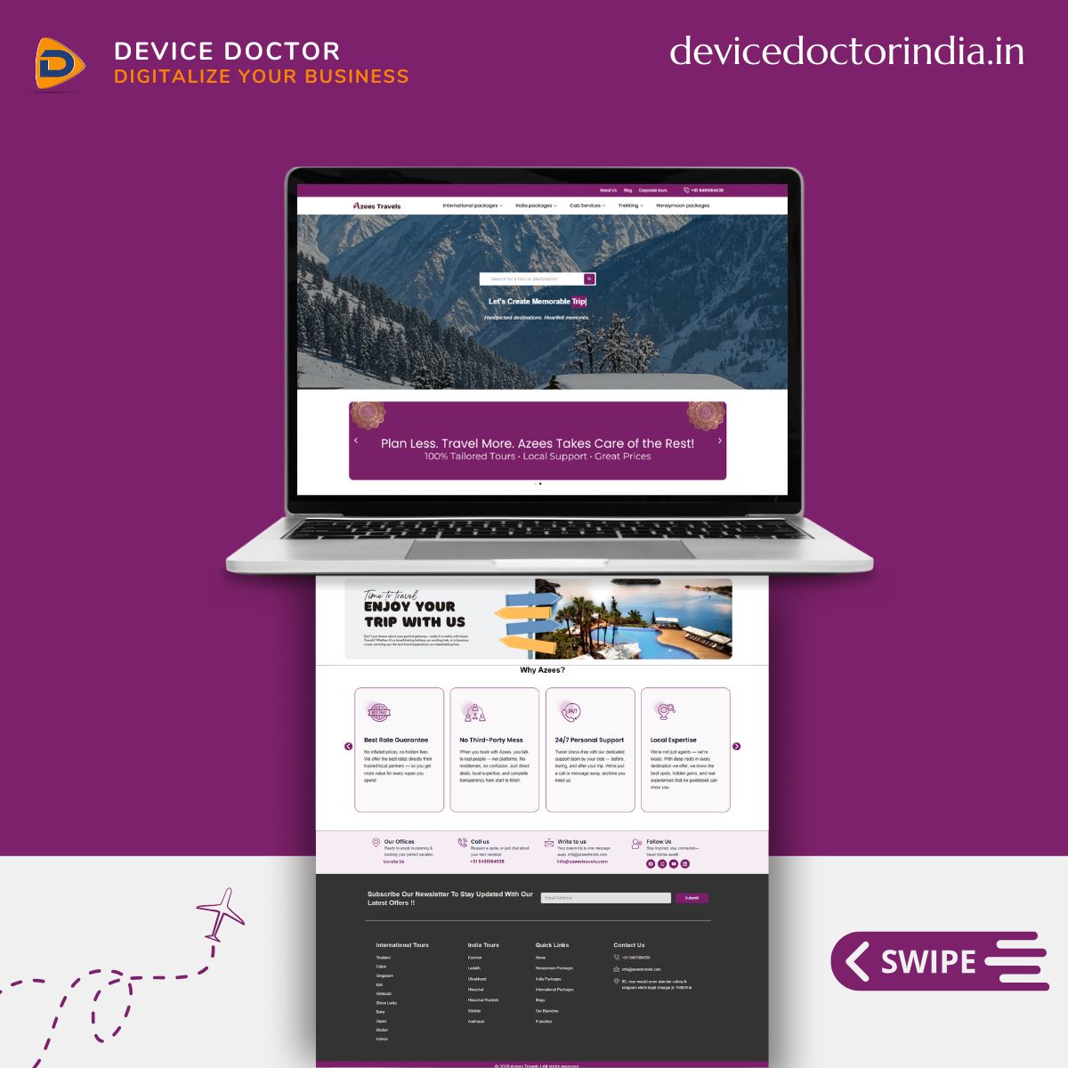 In_DeviceDoctor's tweet image. We developed this beautiful website for a client in the tour and travel industry. Let us craft your website and take your business to new heights!
#WebDevelopment #webdevelopmentservice #webdevelopmentcompany #websitedesign #devicedoctorindia #websitedevelopment