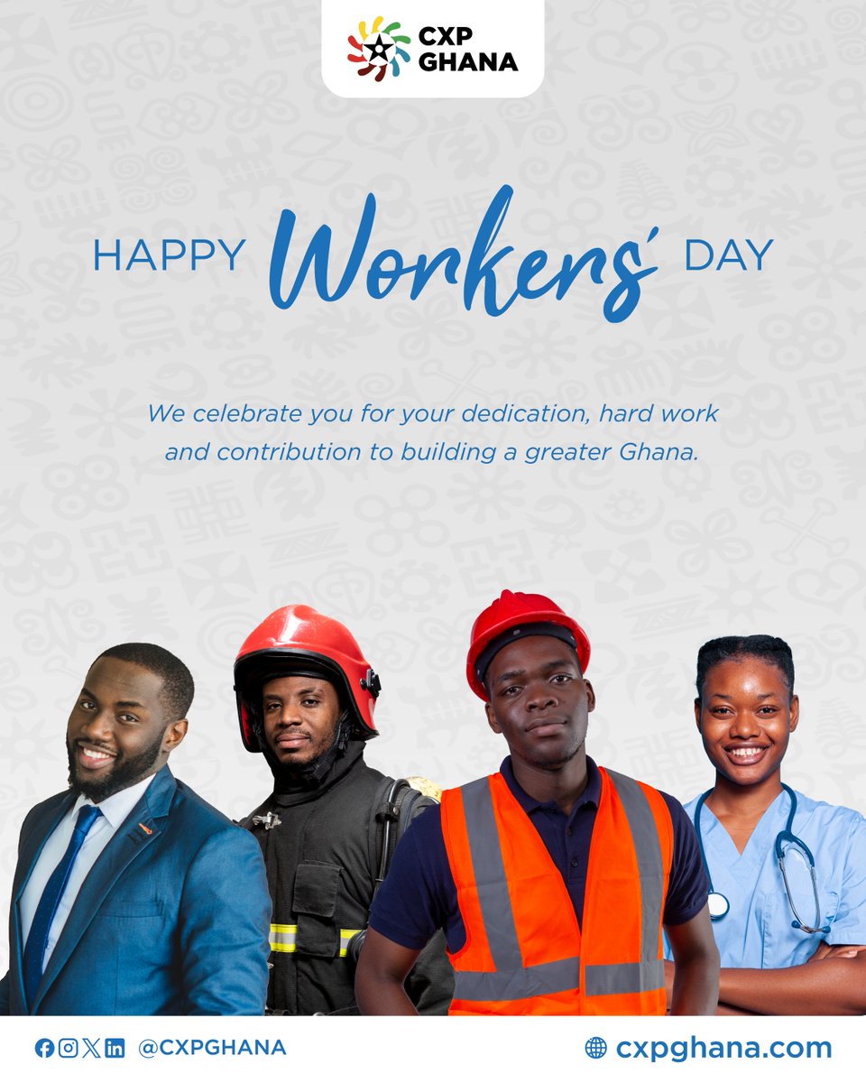 💪🏽 Happy International Workers' Day!

Today, we celebrate the dedication, resilience, and impact of workers everywhere. Your efforts drive innovation, build communities, and shape the future.

#InternationalWorkersDay #CXPGhana #WorkersDay #PeopleFirst #CXProfessionals