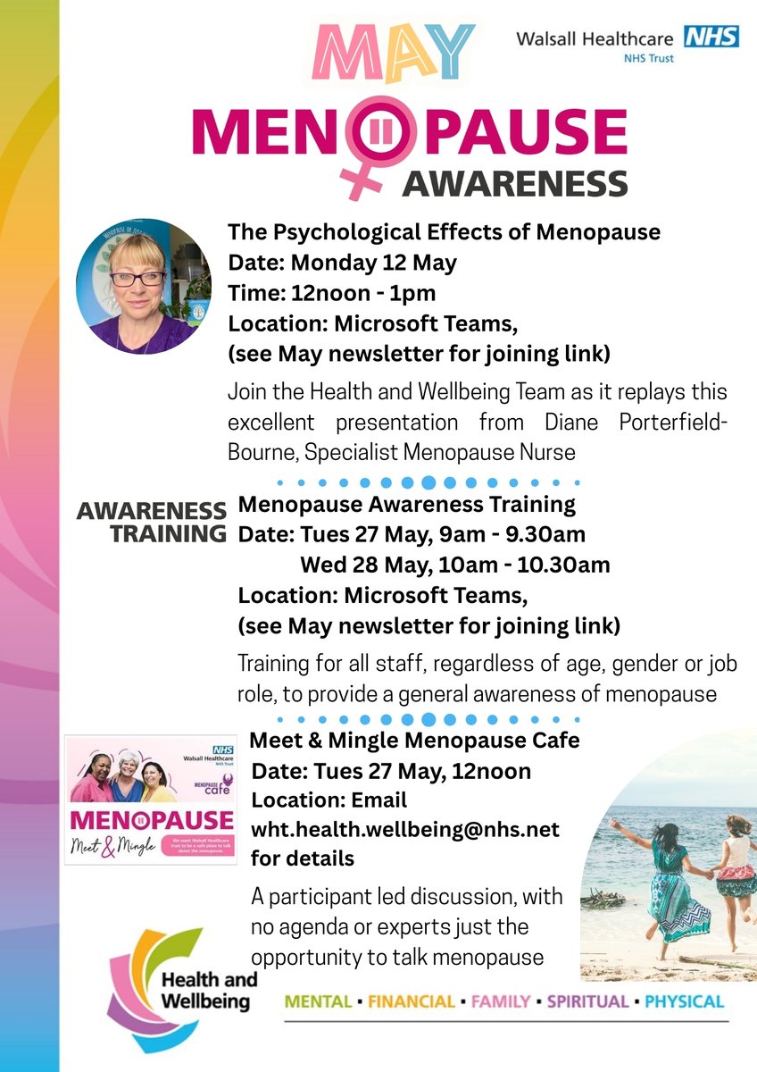 Walsall Healthcare Staff Health and Wellbeing Team (@nhswellbeing) on Twitter photo Don't miss out!! We have some fantastic events for staff this month <a href="/WalsallHcareNHS/">Walsall Healthcare</a> relating to Menopause. See our May newsletter for joining links and full details. Don't miss out!! We have some fantastic events for staff this month <a href="/WalsallHcareNHS/">Walsall Healthcare</a> relating to Menopause. See our May newsletter for joining links and full details.