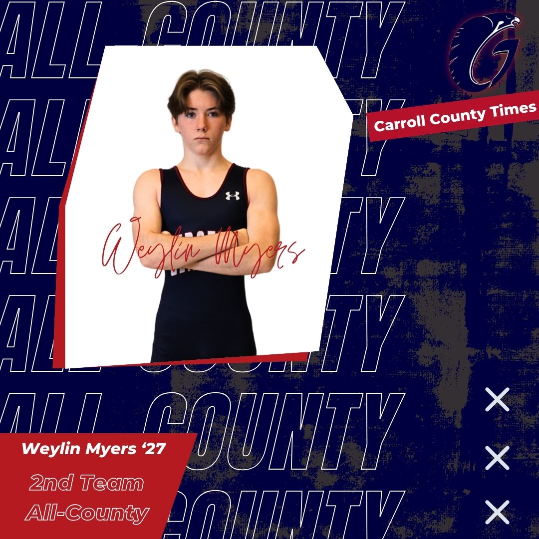 Three Falcons have been recognized as All-County from the Carroll County Times for wrestling. 
Jack Bruffey '25 - 1st Team 
Ryan Ellis '26 - 2nd Team
Weylin Myers '27 - 2nd Team
