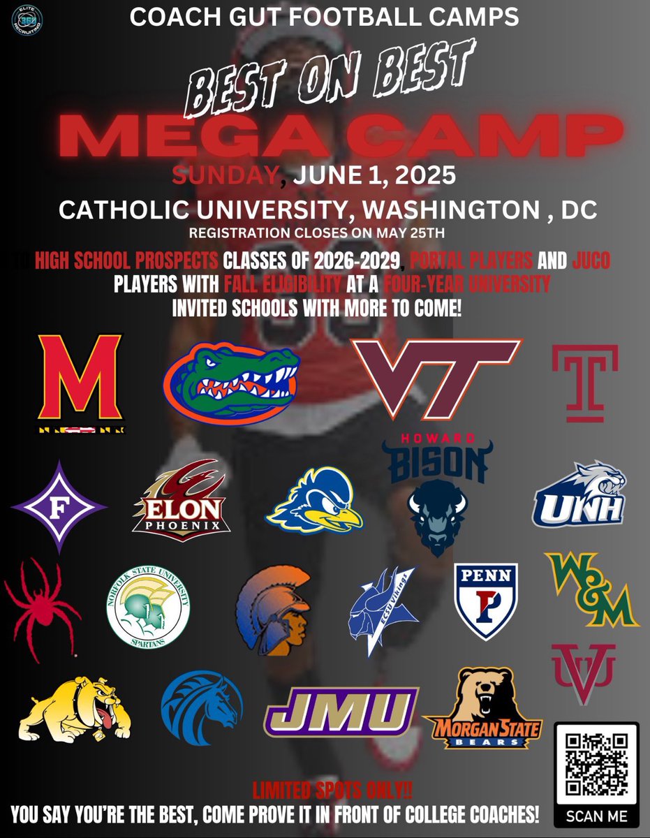 We are exactly one month out from Coach Gut’s Best on Best Mega Camp! Get signed up today so you can get seen and show the coaches that you got what it takes!!! 
Registration is in my bio!!!