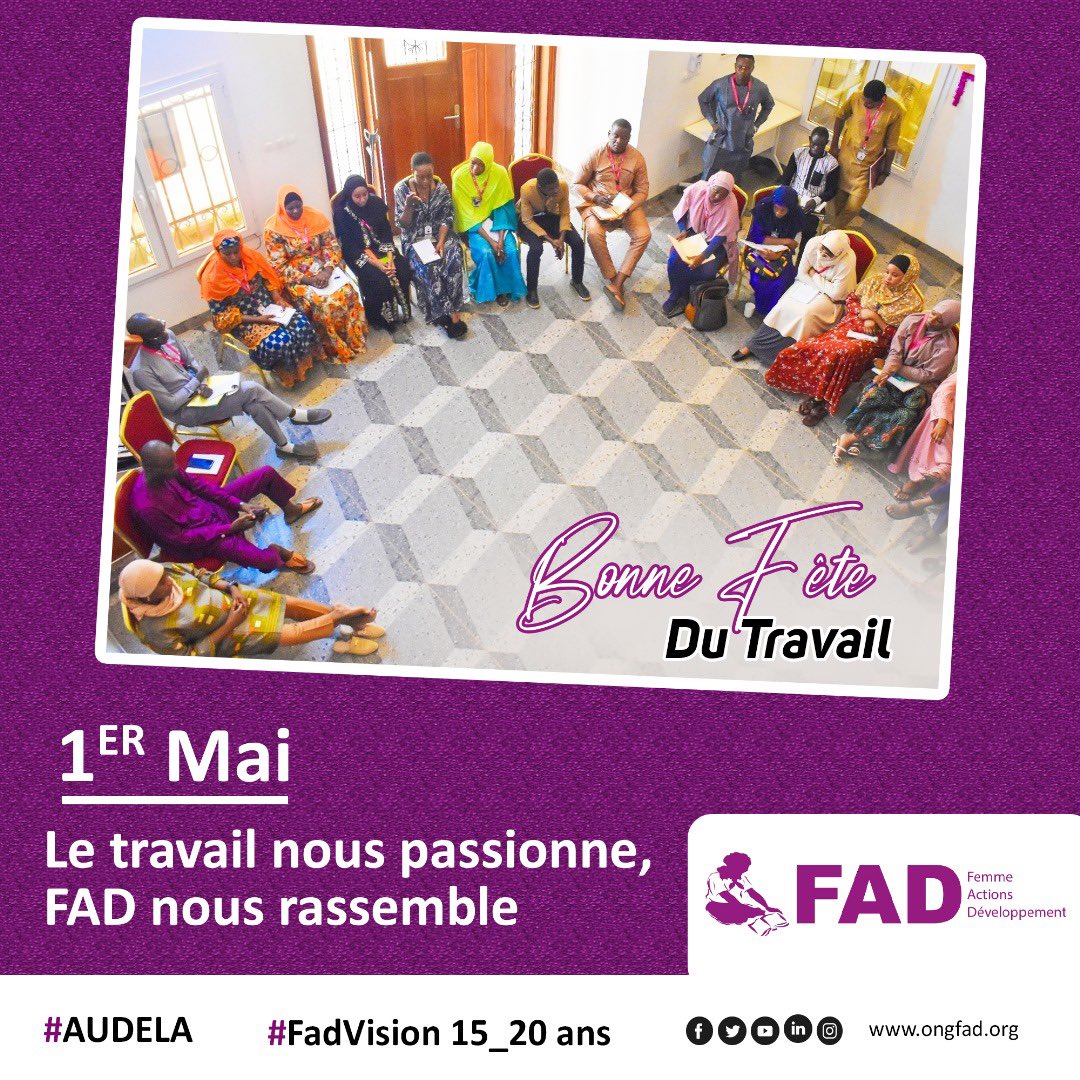 ONGFADniger's tweet photo. #1mai #ONGFAD #Vision15_20ans #Engagement
Bonne fête du Travail à tous !
Que cette journée célèbre nos efforts, notre engagement et notre contribution au développement. https://t.co/GYZS3HotRF